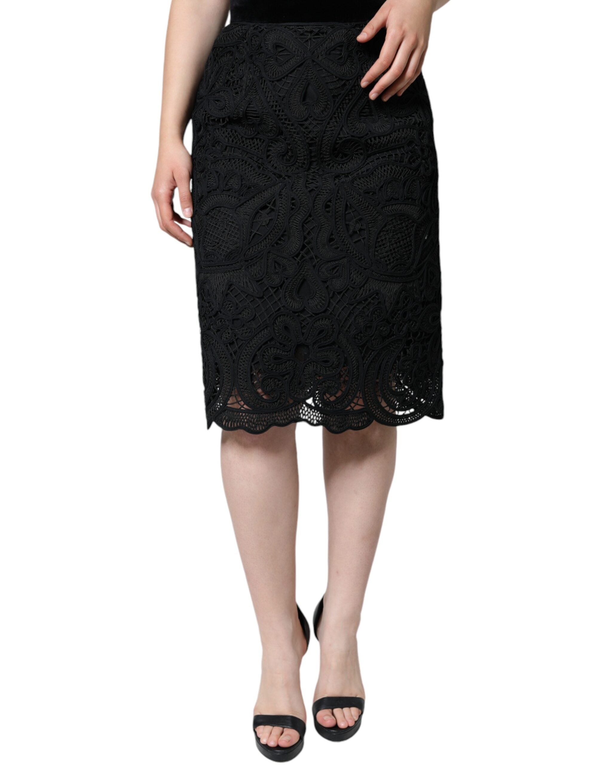Jupe crayon taille haute en dentelle florale noire Dolce &amp; Gabbana
