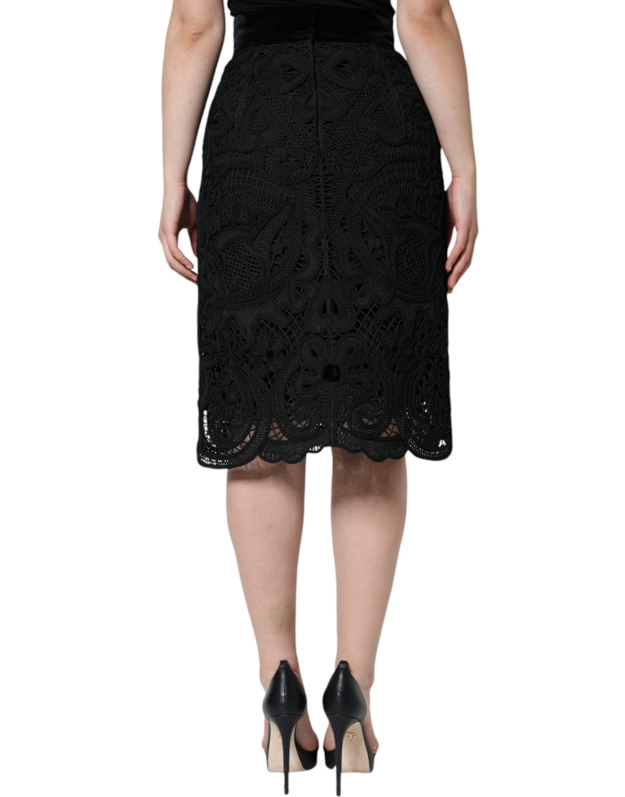 Jupe crayon taille haute en dentelle florale noire Dolce &amp; Gabbana