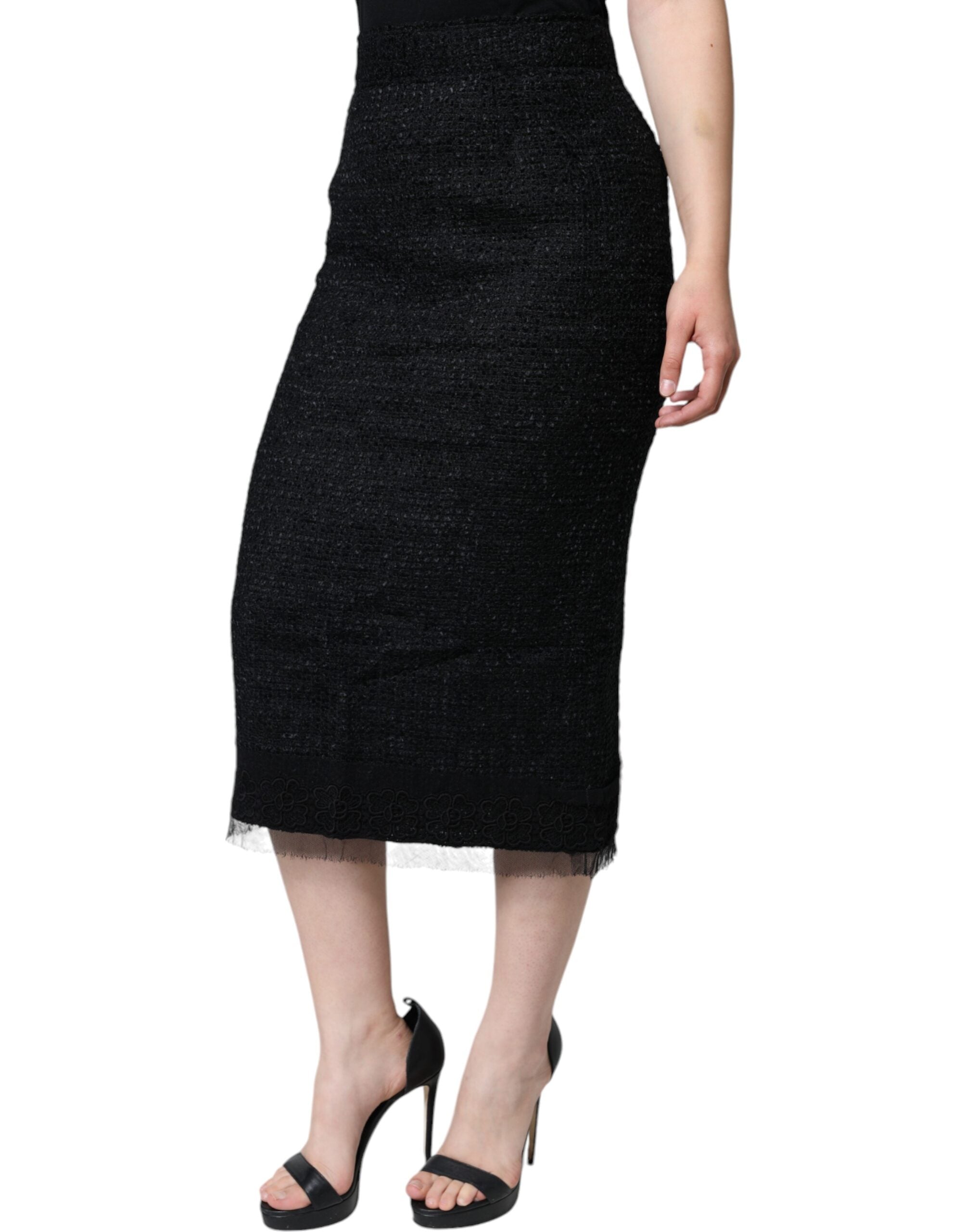 Jupe crayon mi-longue en laine vierge noire Dolce &amp; Gabbana