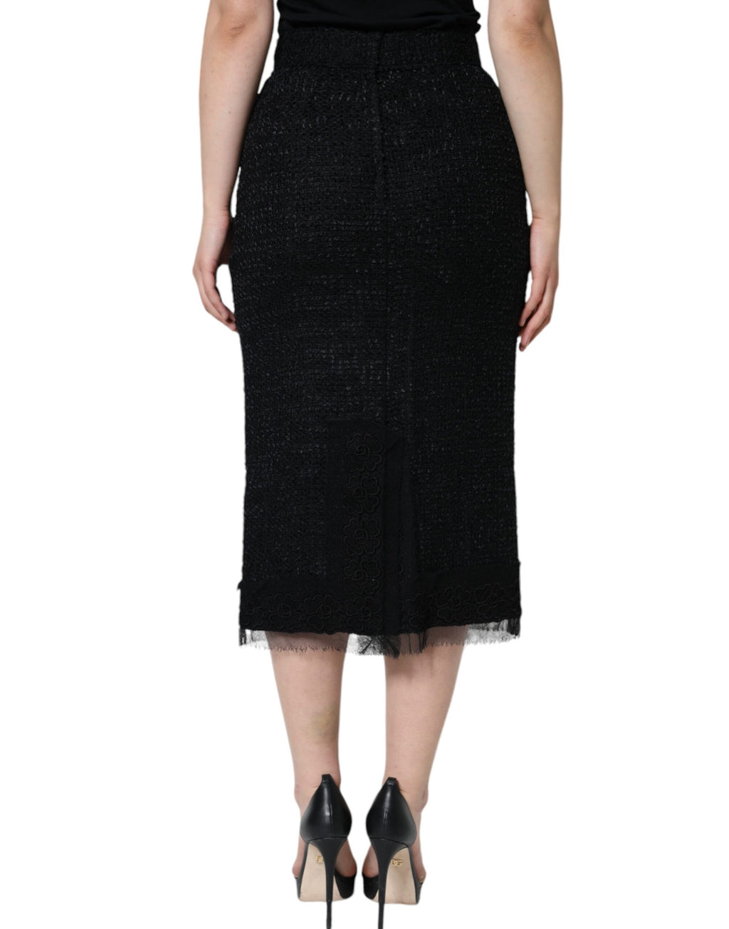 Jupe crayon mi-longue en laine vierge noire Dolce &amp; Gabbana