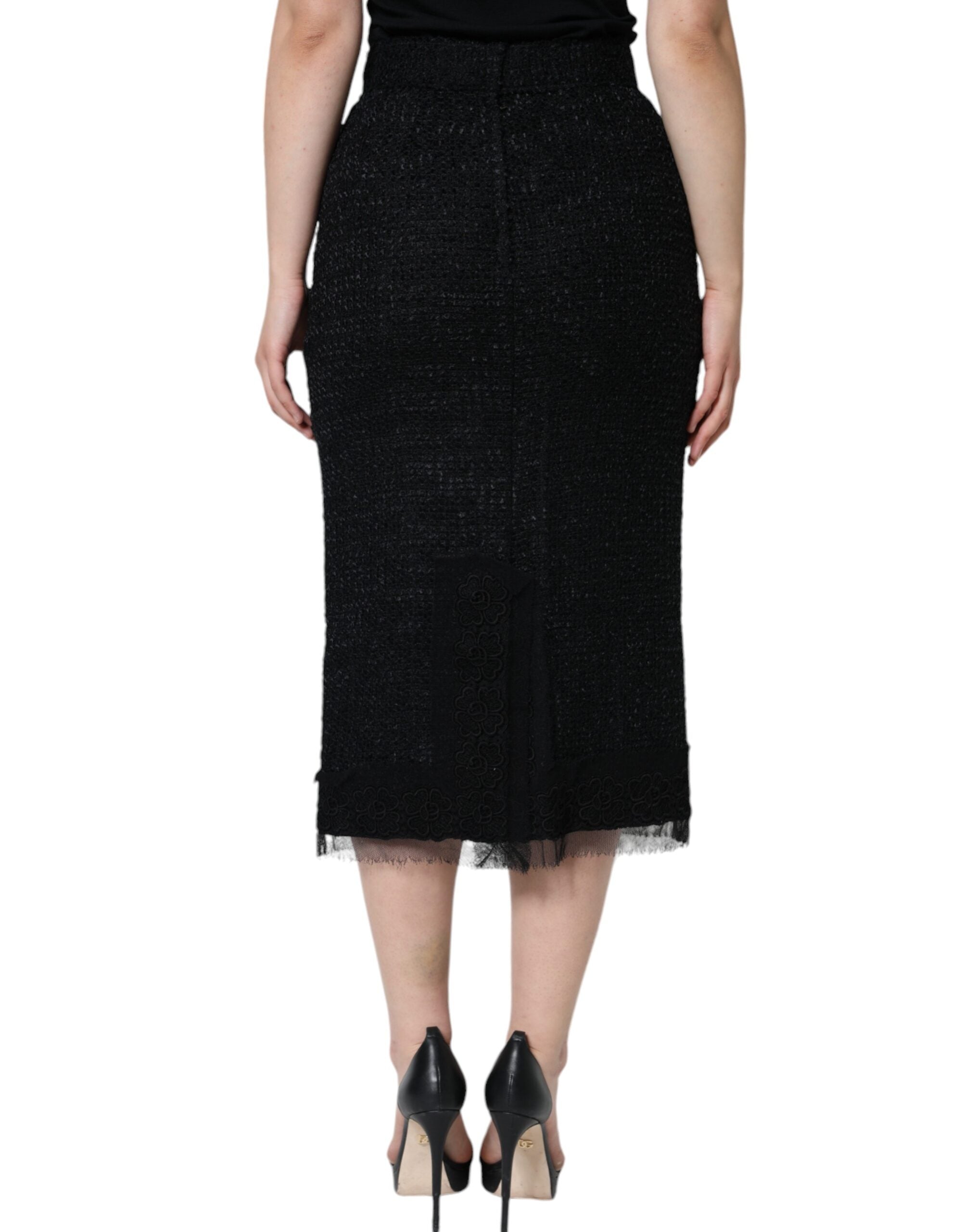 Jupe crayon mi-longue en laine vierge noire Dolce &amp; Gabbana