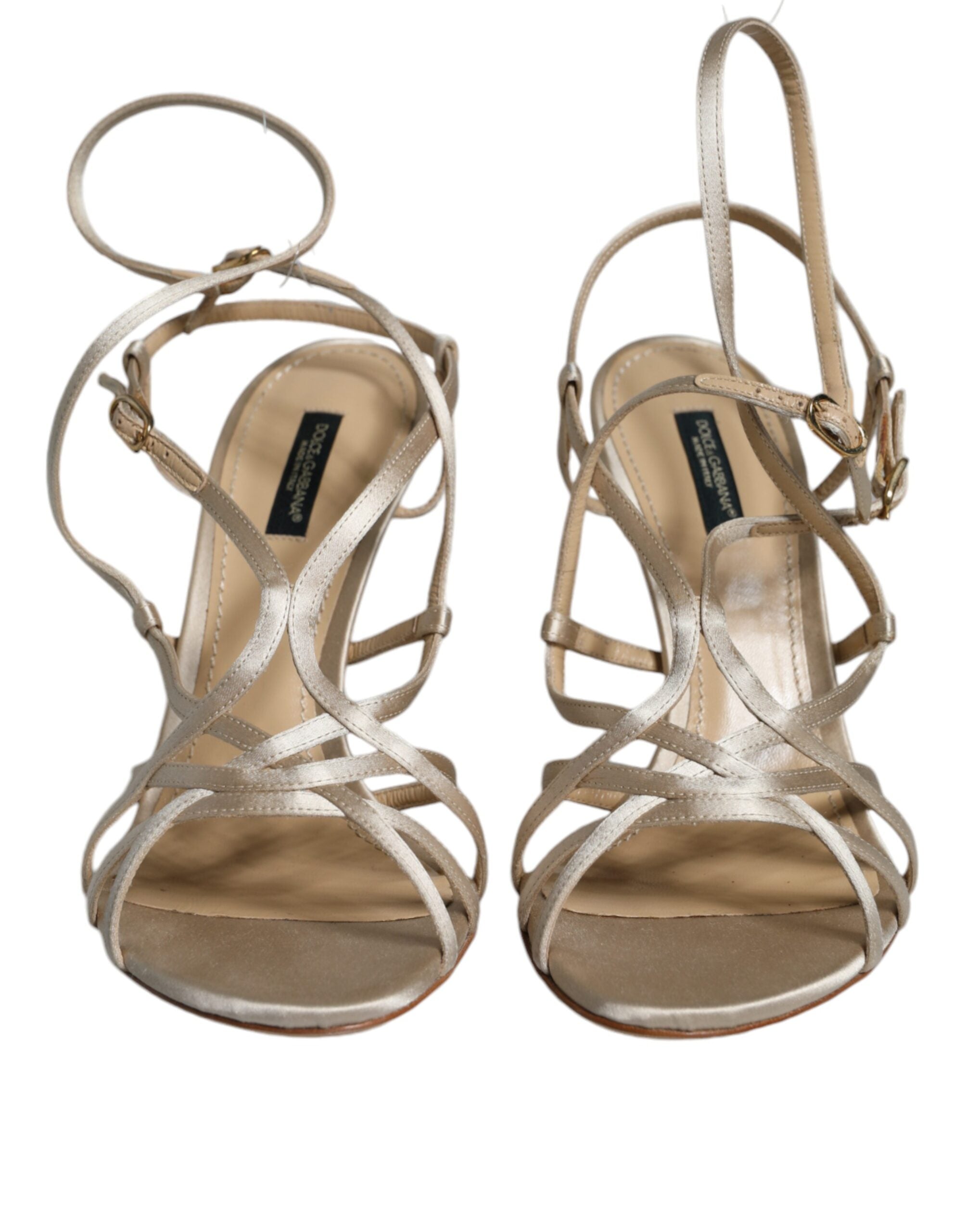 Sandales à talons aiguilles en cuir beige Dolce &amp; Gabbana
