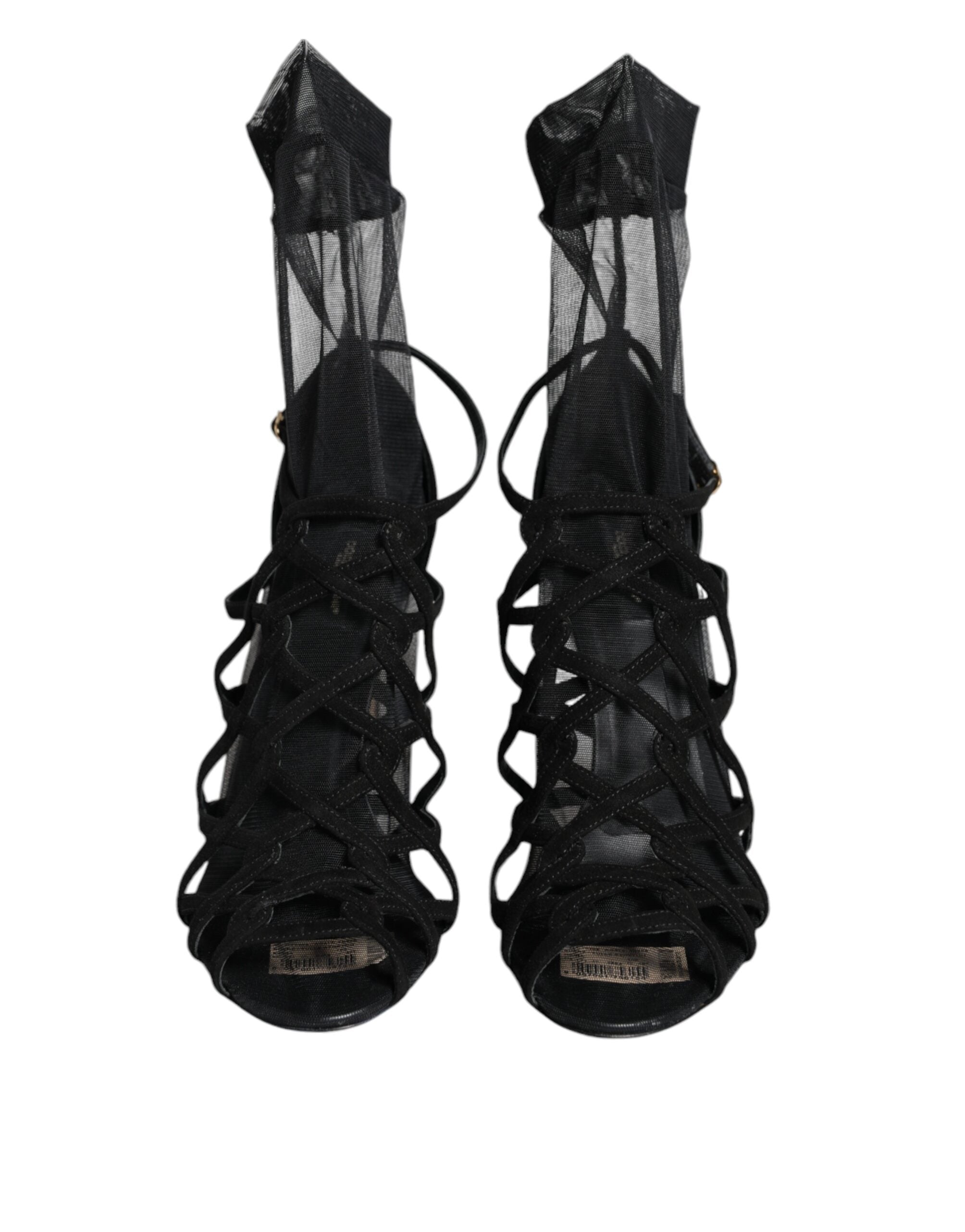 Sandales à talons extensibles en tulle noir Dolce &amp; Gabbana