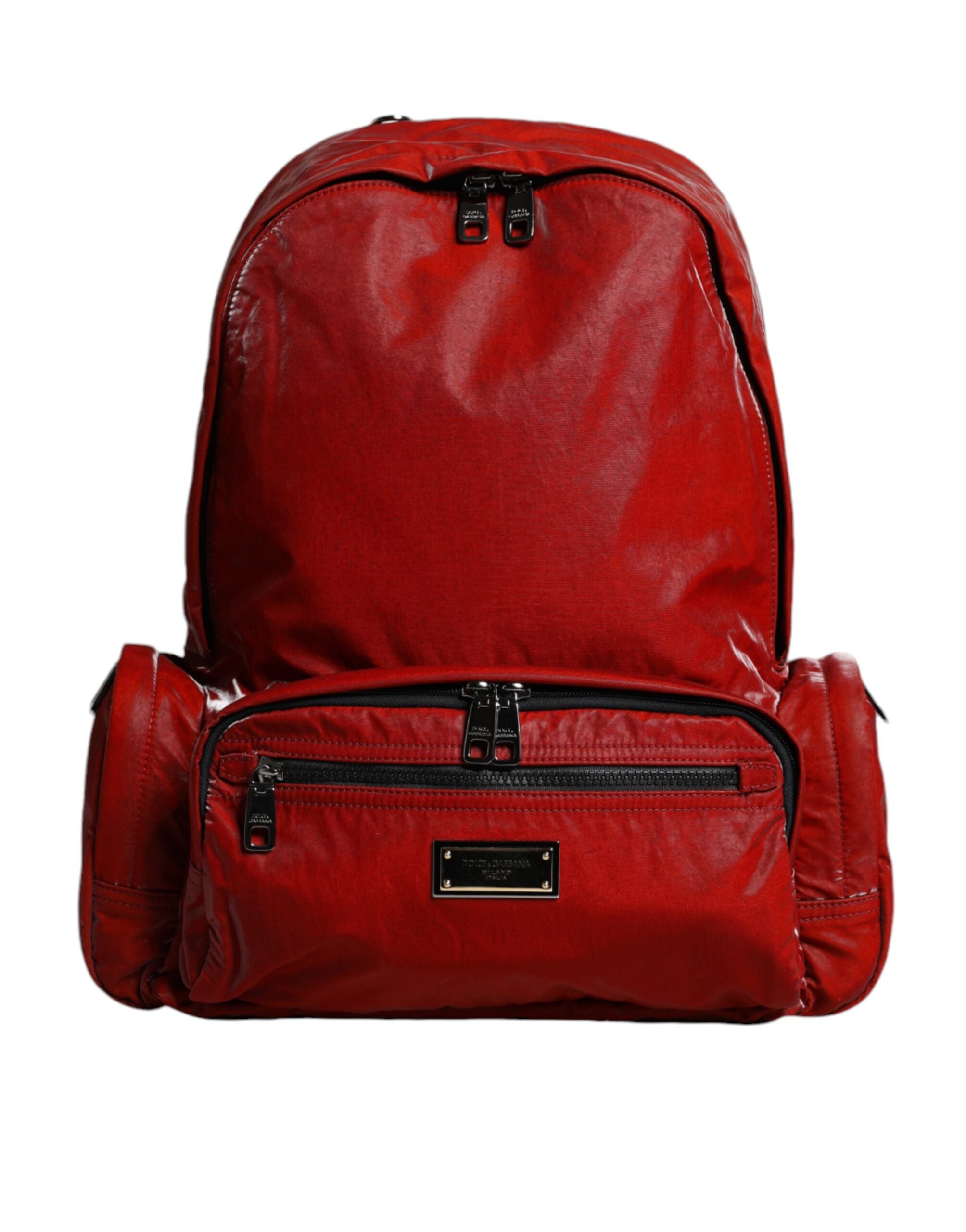 Sac à dos Dolce &amp; Gabbana en cuir verni rouge avec plaque logo