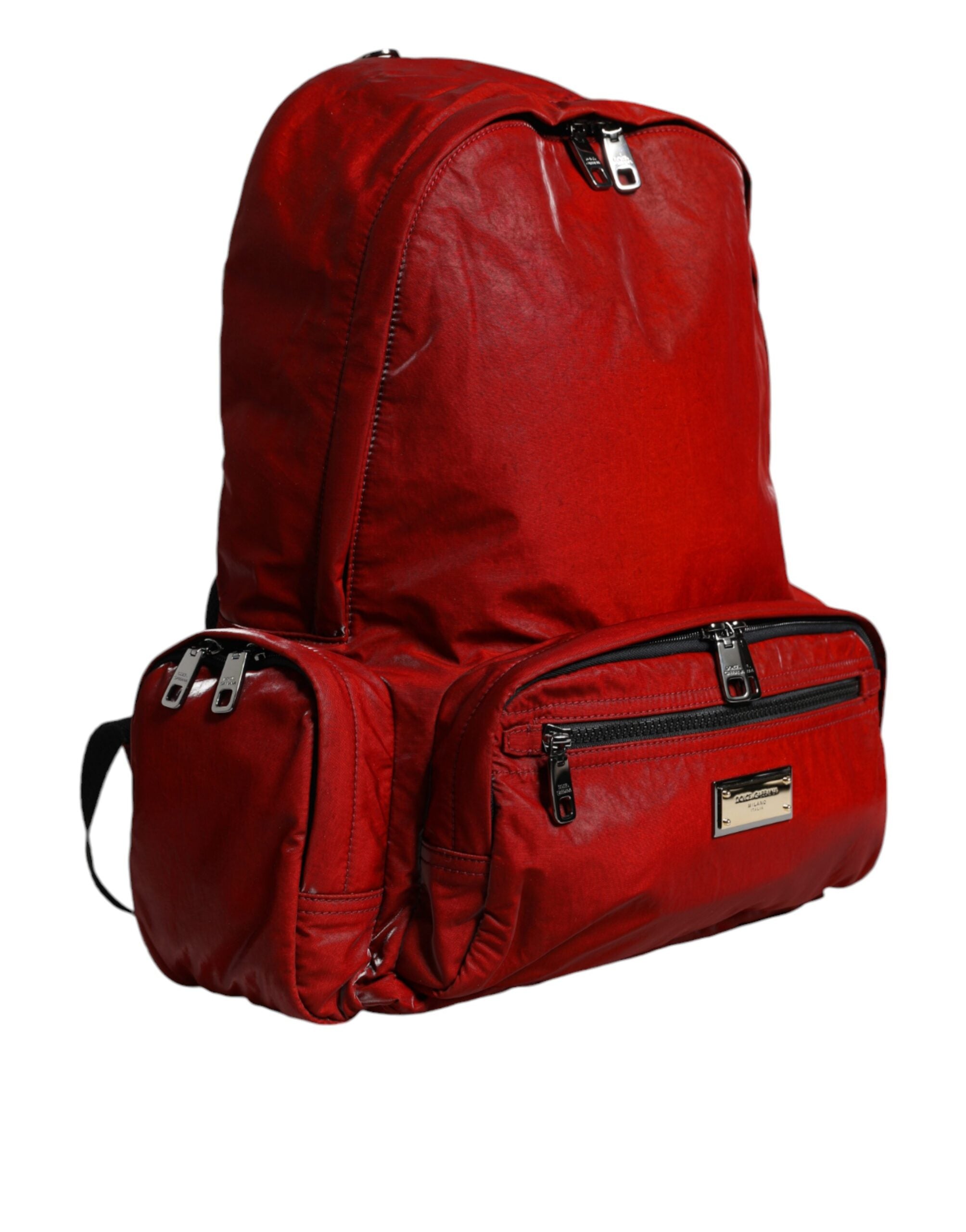Sac à dos Dolce &amp; Gabbana en cuir verni rouge avec plaque logo