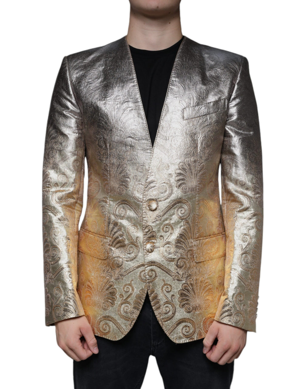 Blazer simple boutonnage en jacquard doré Dolce &amp; Gabbana