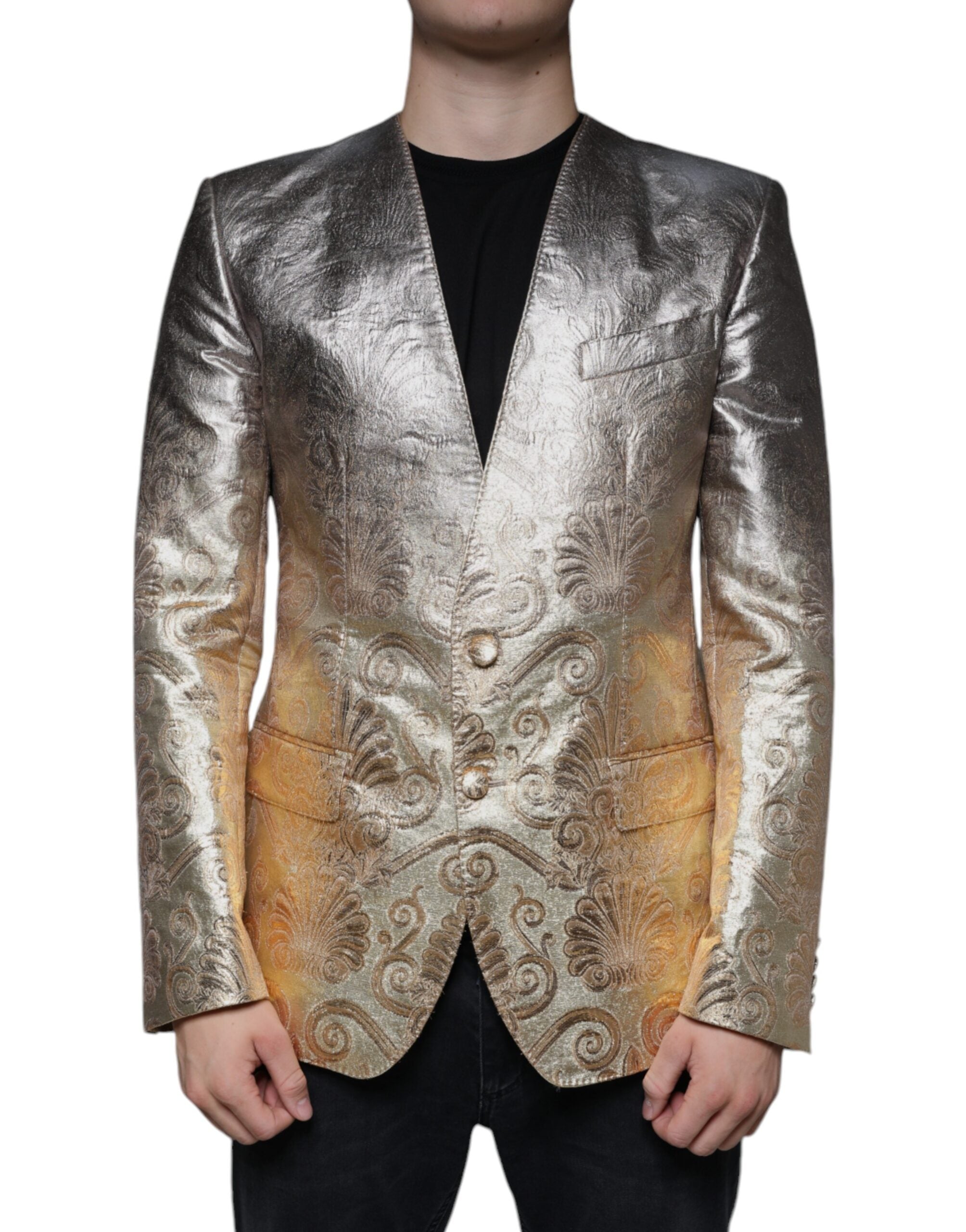 Blazer simple boutonnage en jacquard doré Dolce &amp; Gabbana