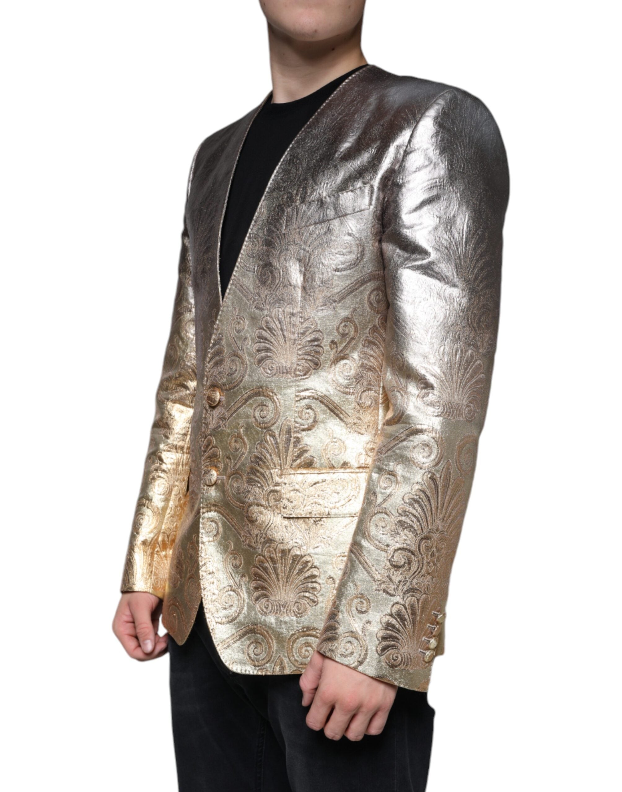 Blazer simple boutonnage en jacquard doré Dolce &amp; Gabbana