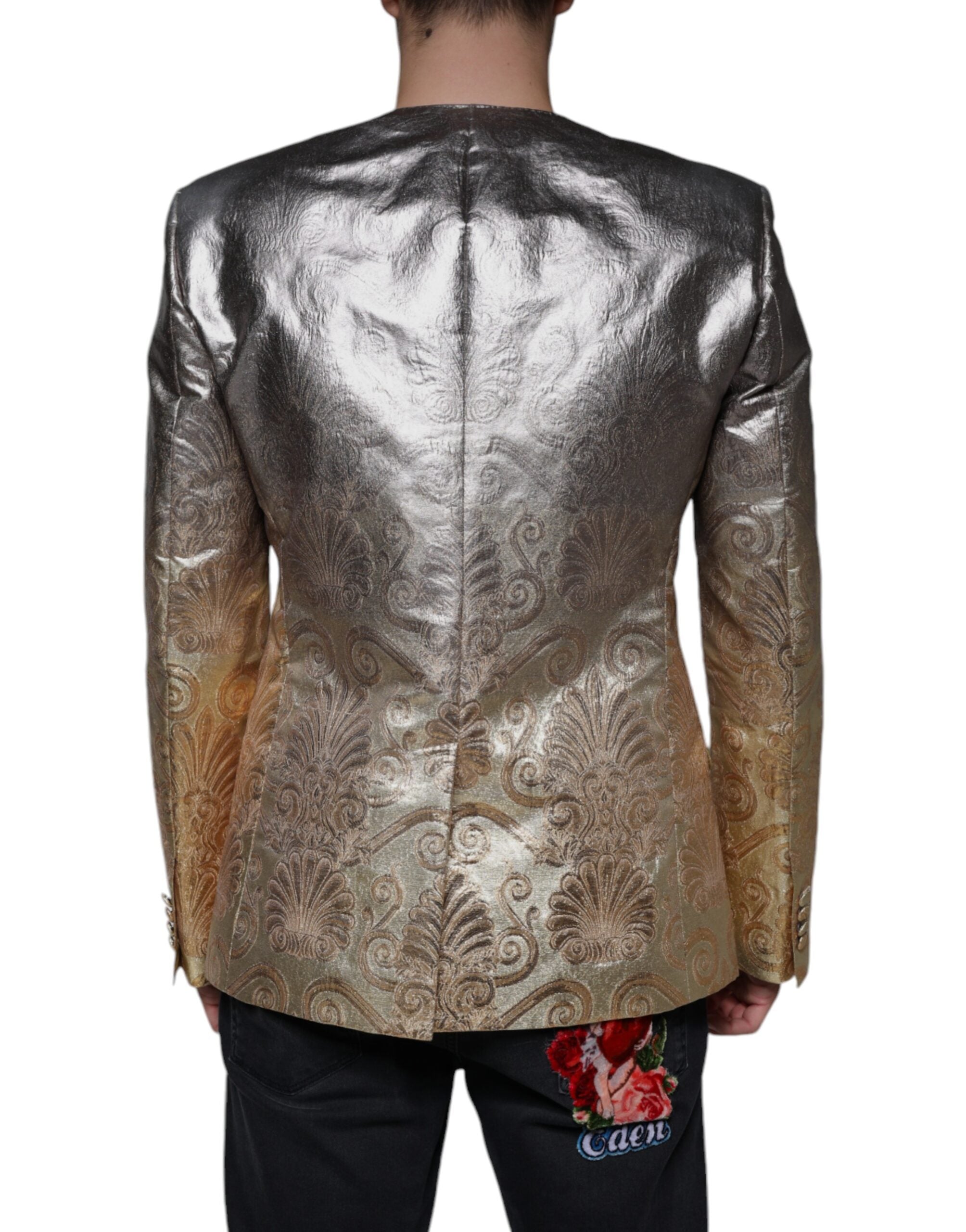 Blazer simple boutonnage en jacquard doré Dolce &amp; Gabbana