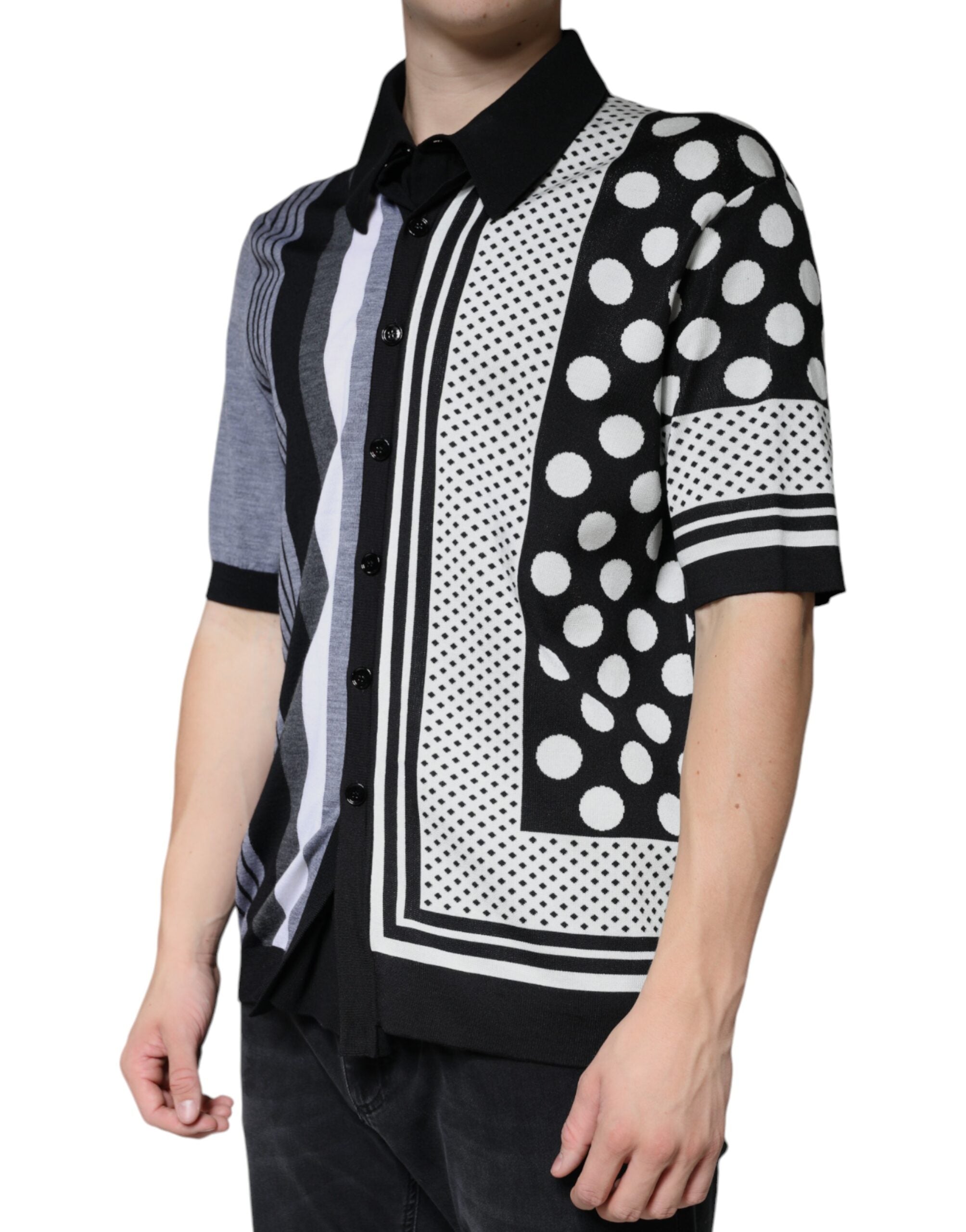T-shirt polo à col à pois noir et blanc Dolce &amp; Gabbana