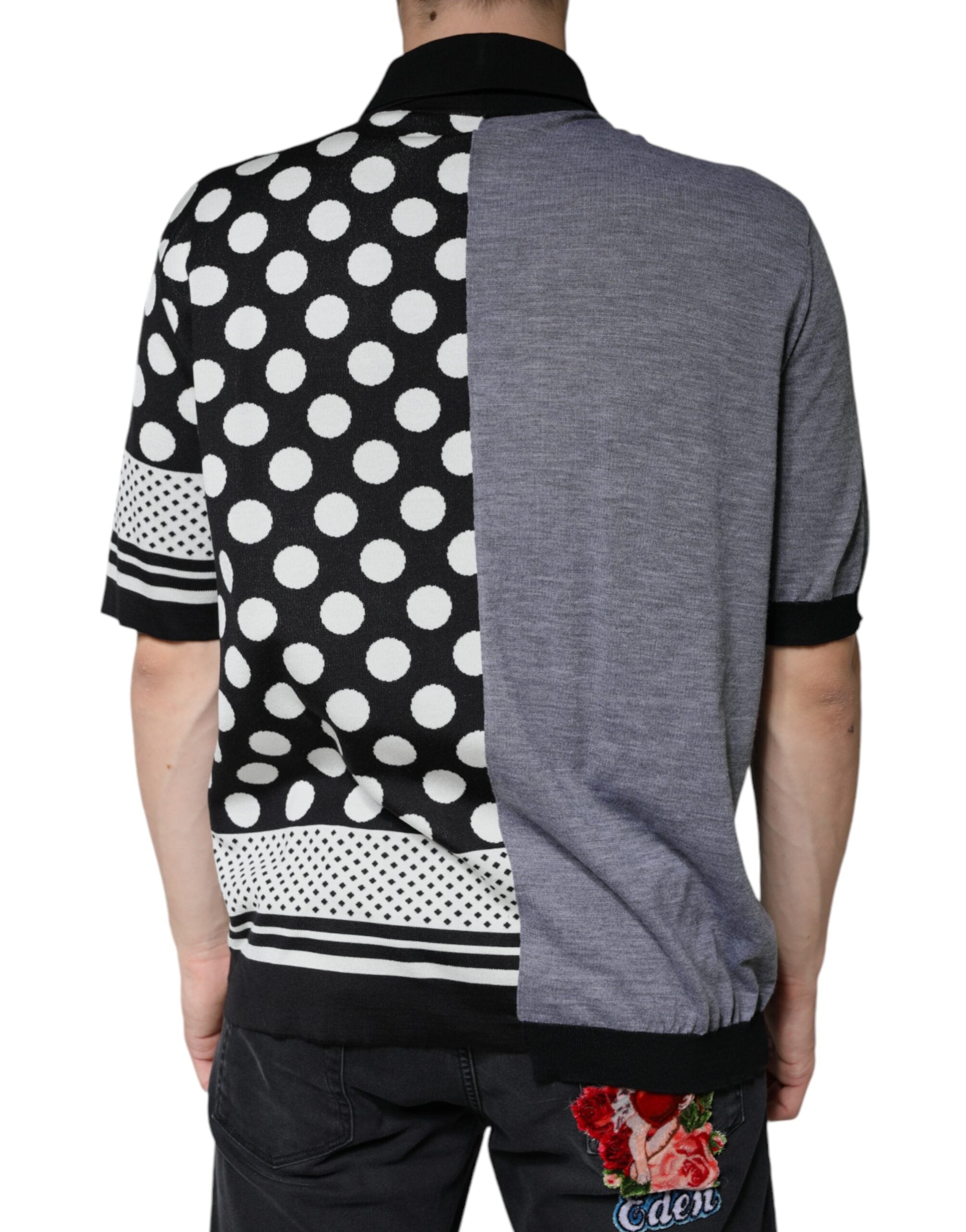 T-shirt polo à col à pois noir et blanc Dolce &amp; Gabbana