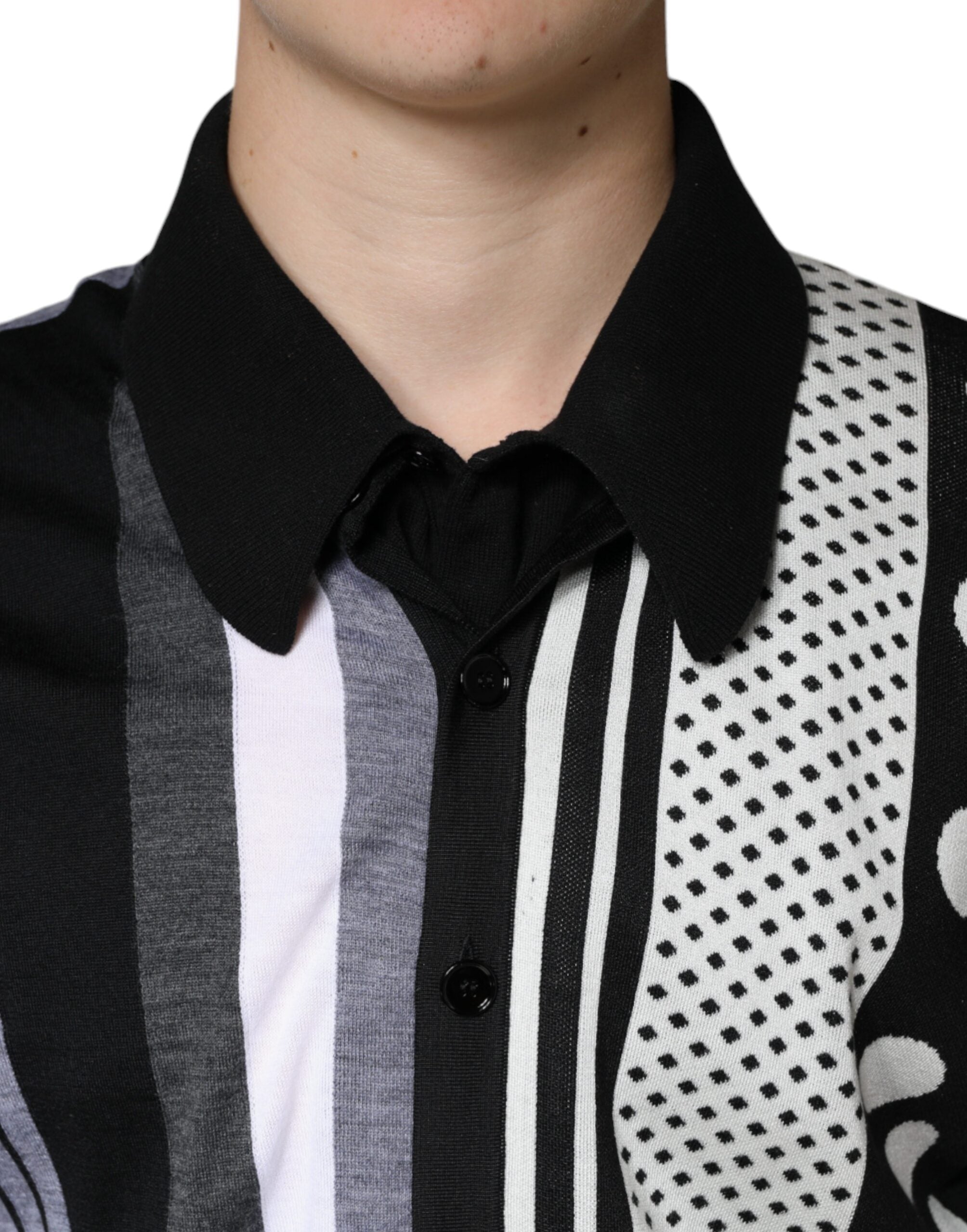 T-shirt polo à col à pois noir et blanc Dolce &amp; Gabbana