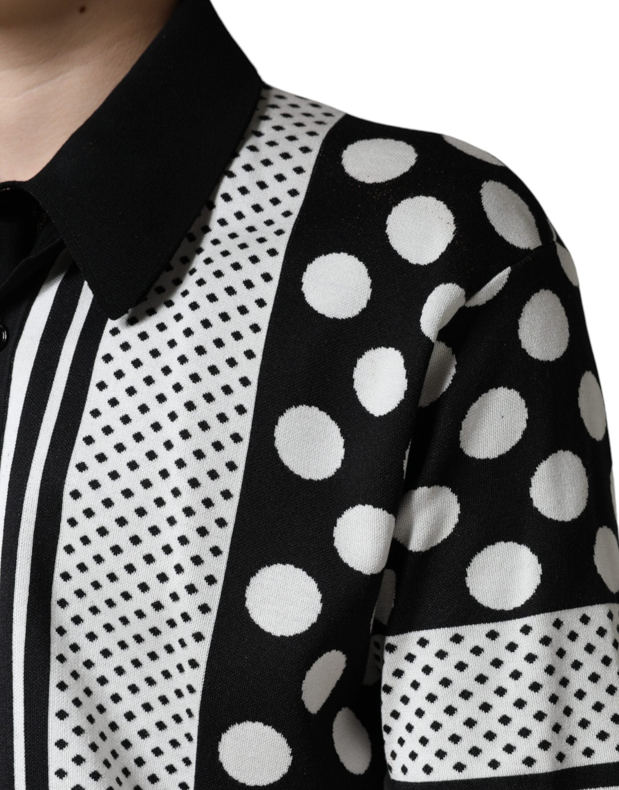 T-shirt polo à col à pois noir et blanc Dolce &amp; Gabbana