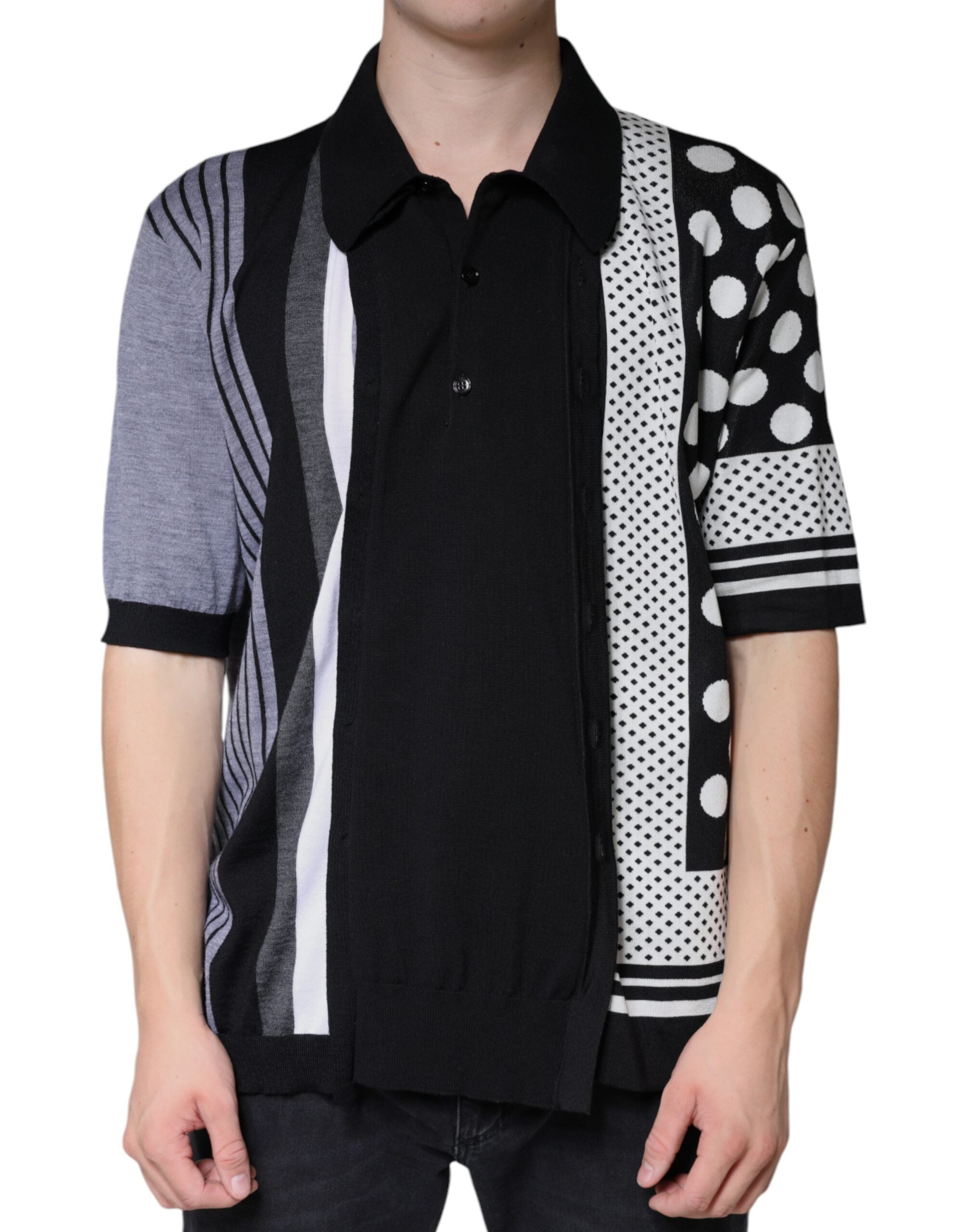 T-shirt polo à col à pois noir et blanc Dolce &amp; Gabbana