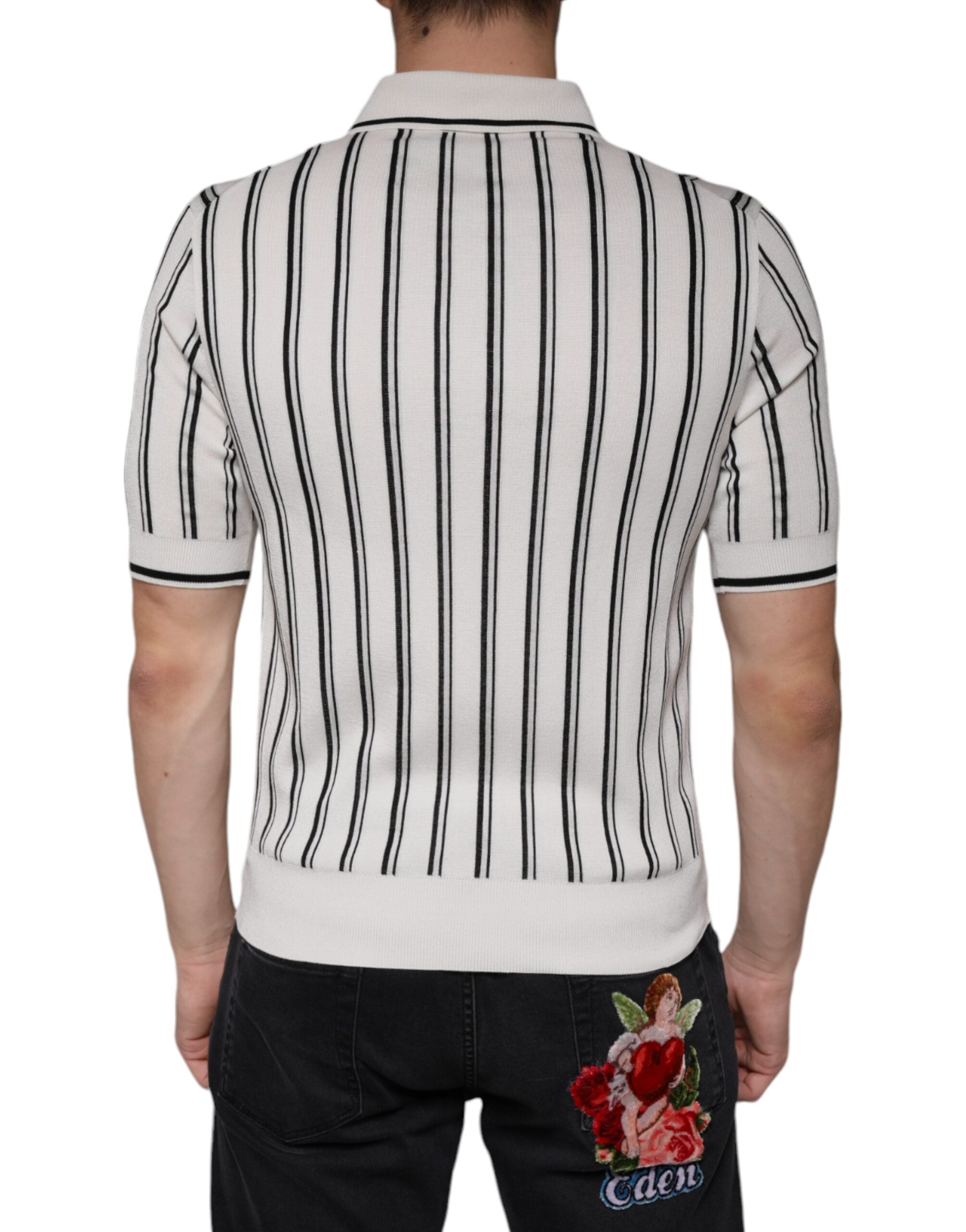 T-shirt polo à manches courtes Dolce &amp; Gabbana à rayures blanches et noires