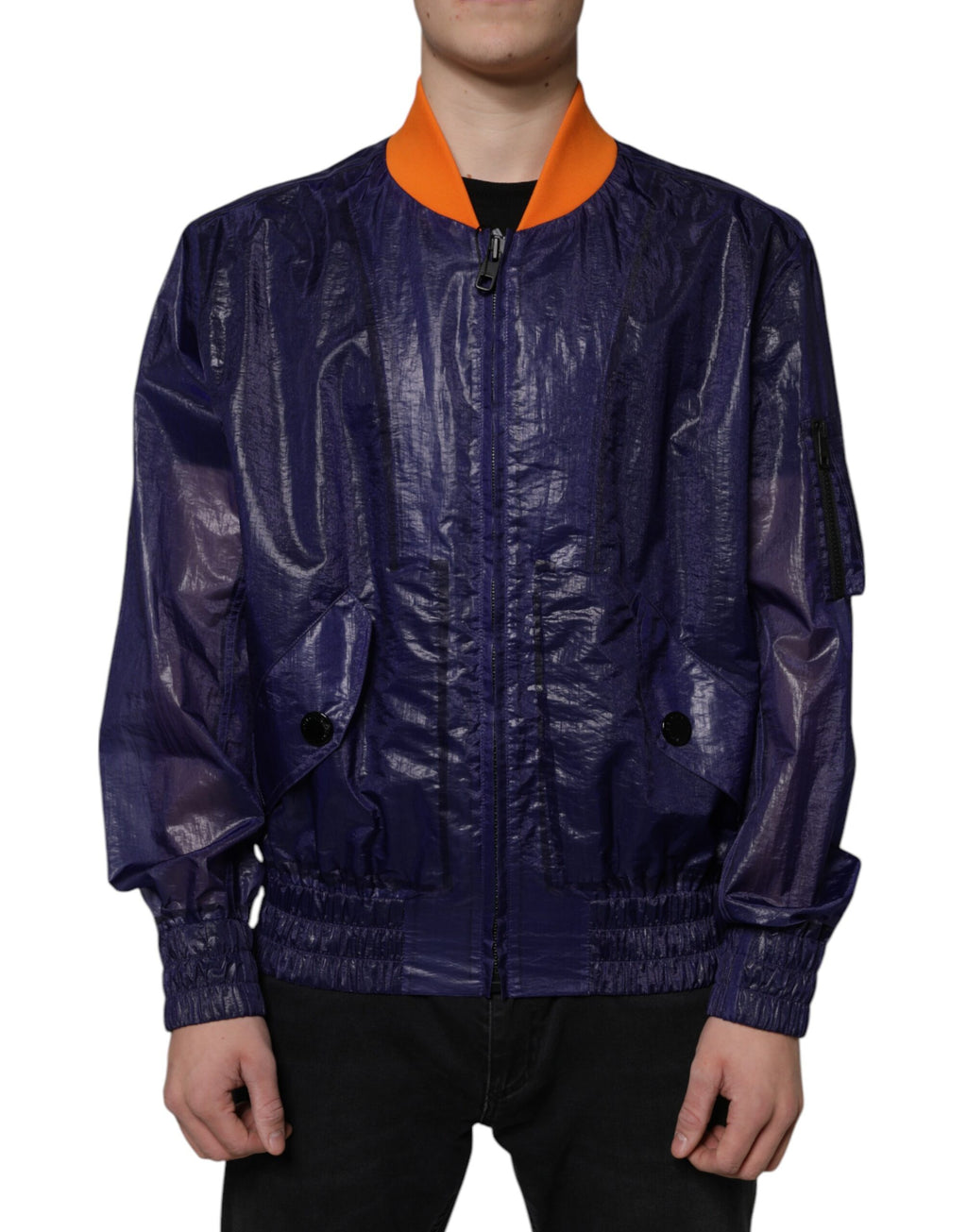 Veste bomber zippée en coton stretch bleu Dolce &amp; Gabbana