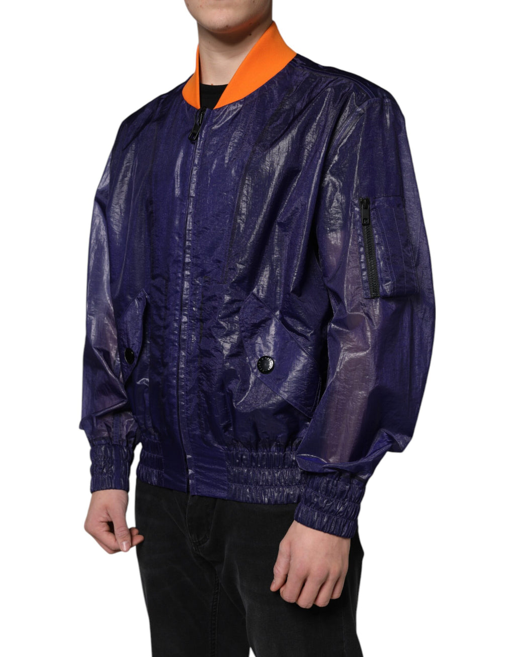 Veste bomber zippée en coton stretch bleu Dolce &amp; Gabbana