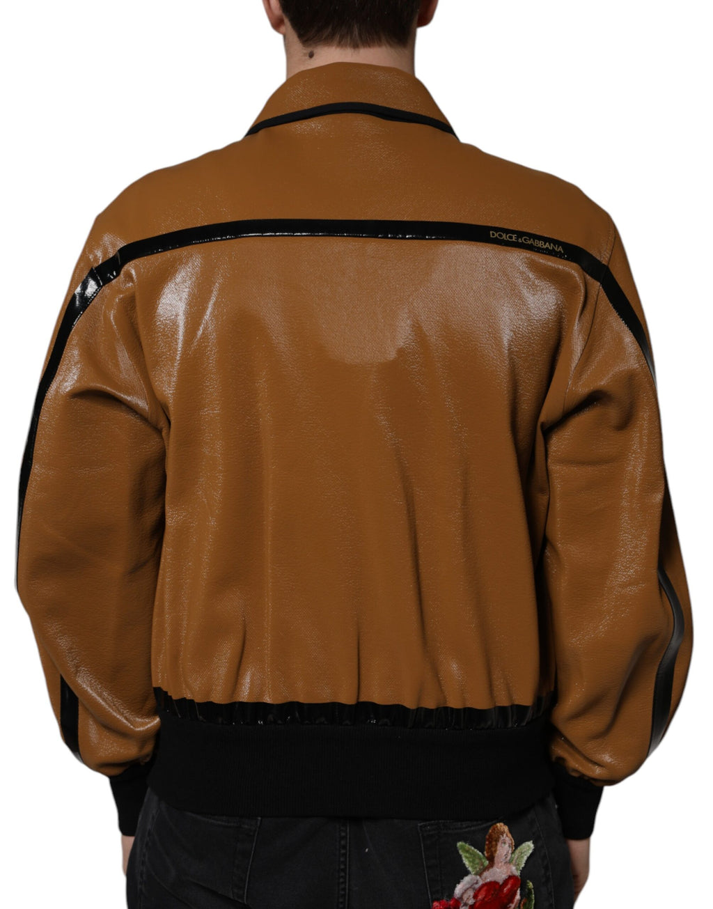 Blouson aviateur zippé en cuir marron Dolce &amp; Gabbana pour homme
