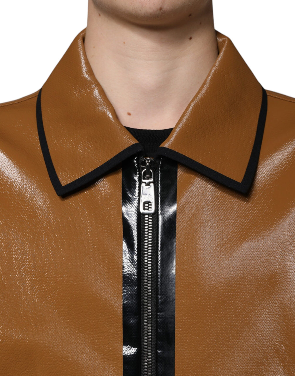Blouson aviateur zippé en cuir marron Dolce &amp; Gabbana pour homme