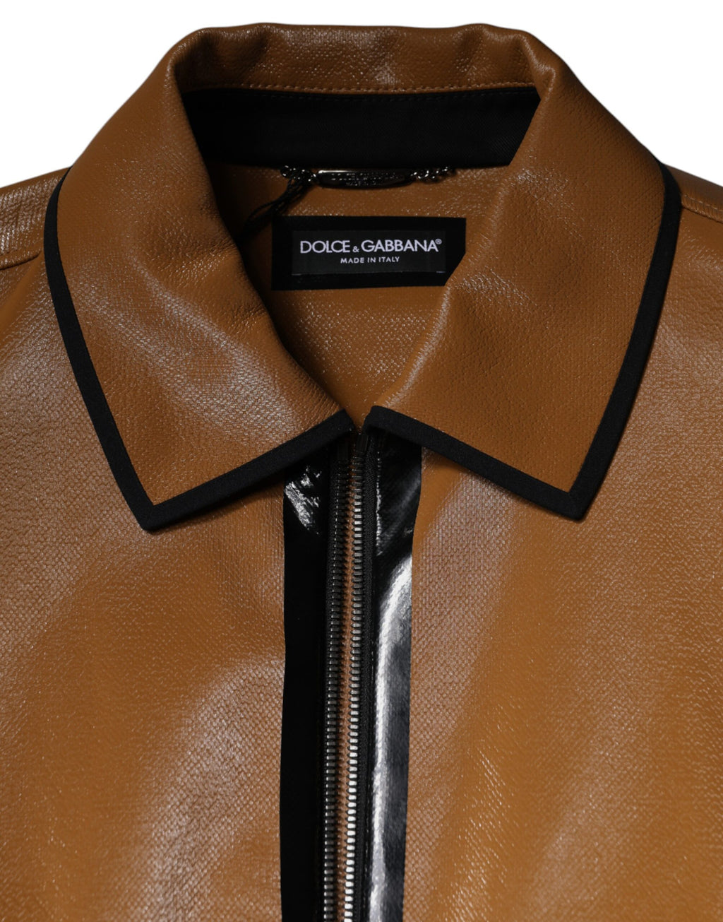 Blouson aviateur zippé en cuir marron Dolce &amp; Gabbana pour homme