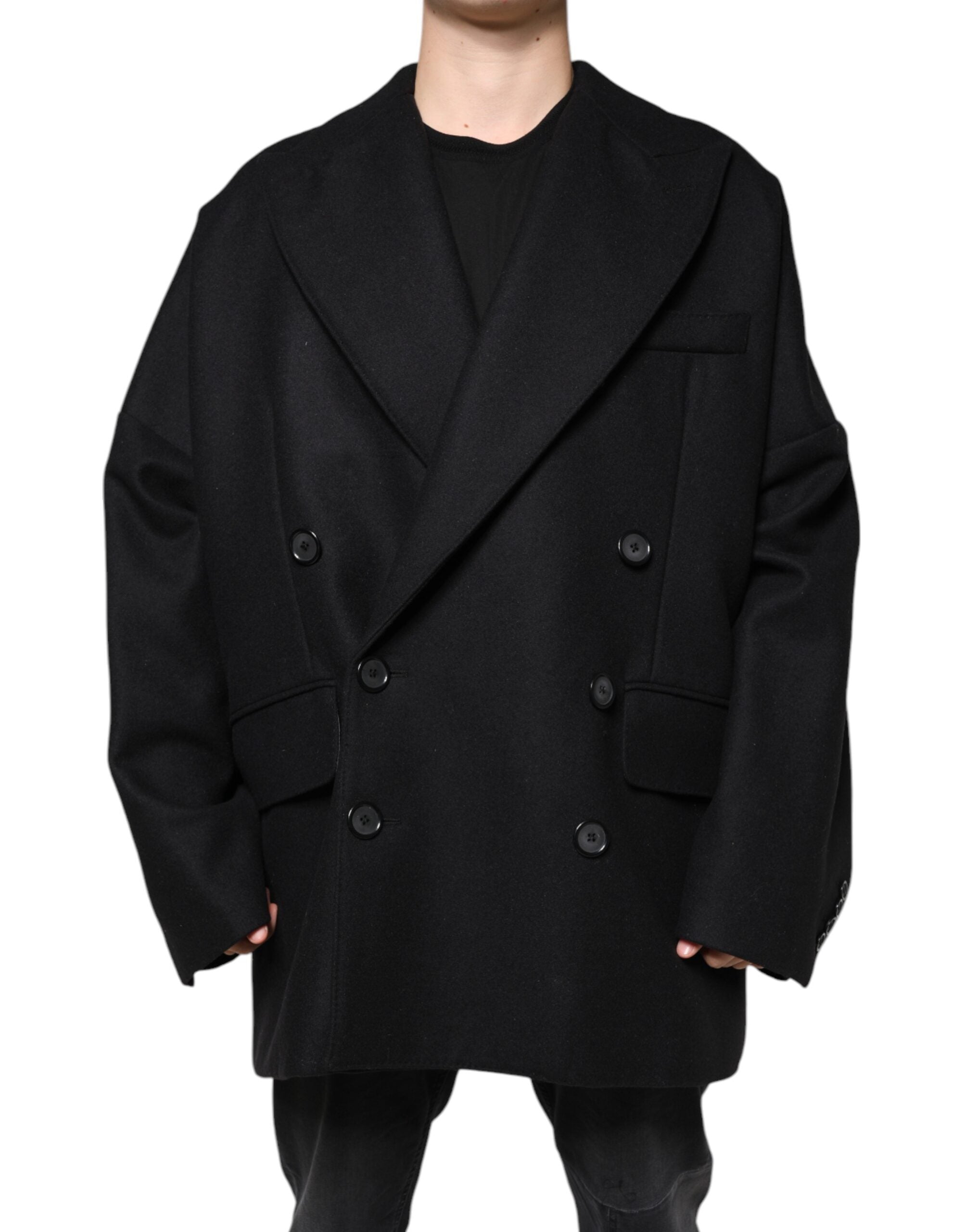 Dolce &amp; Gabbana Manteau croisé en laine noire pour homme