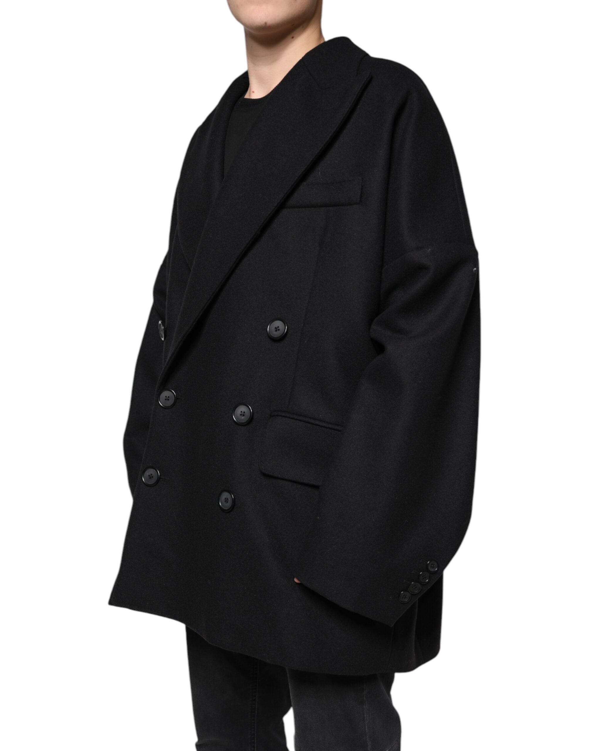 Dolce &amp; Gabbana Manteau croisé en laine noire pour homme