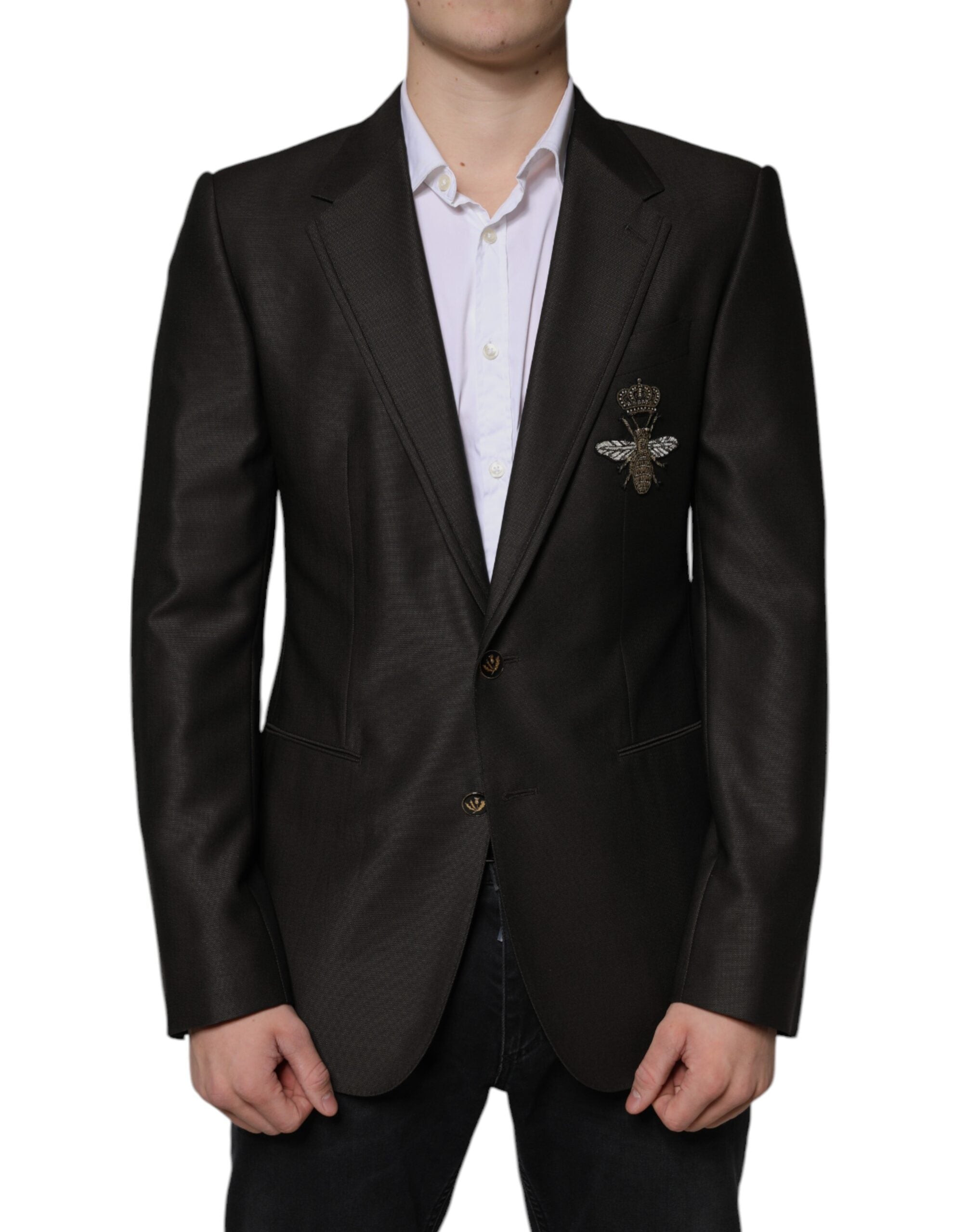 Dolce &amp; Gabbana Blazer Veste en laine marron et vert abeille