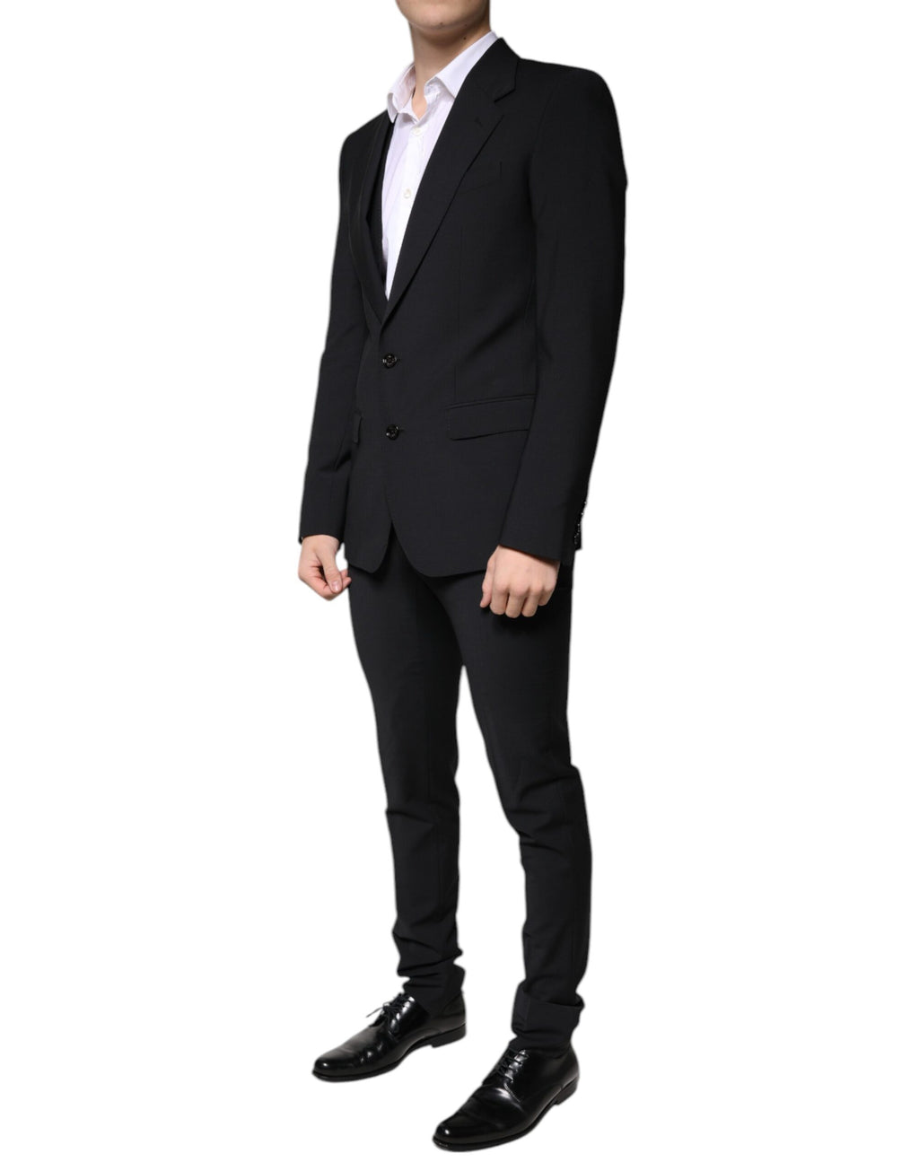 Costume 3 pièces slim fit en laine noire Dolce &amp; Gabbana pour homme