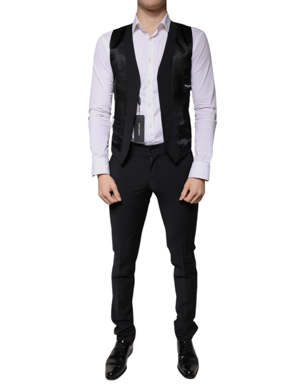 Costume 3 pièces slim fit en laine noire Dolce &amp; Gabbana pour homme