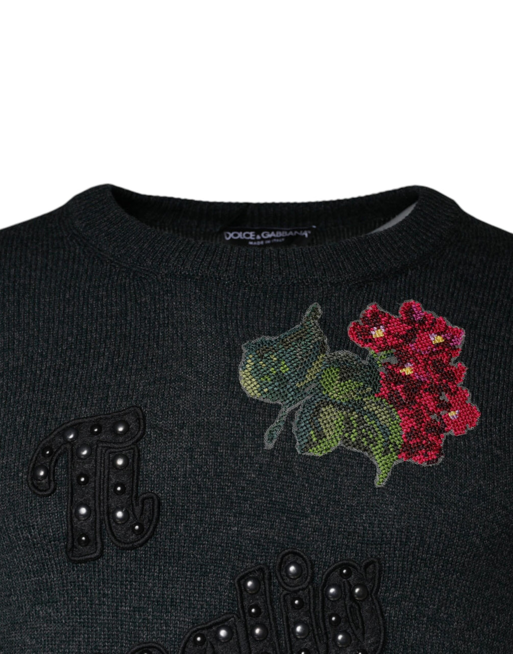 Pull ras du cou gris à ornements Dolce &amp; Gabbana