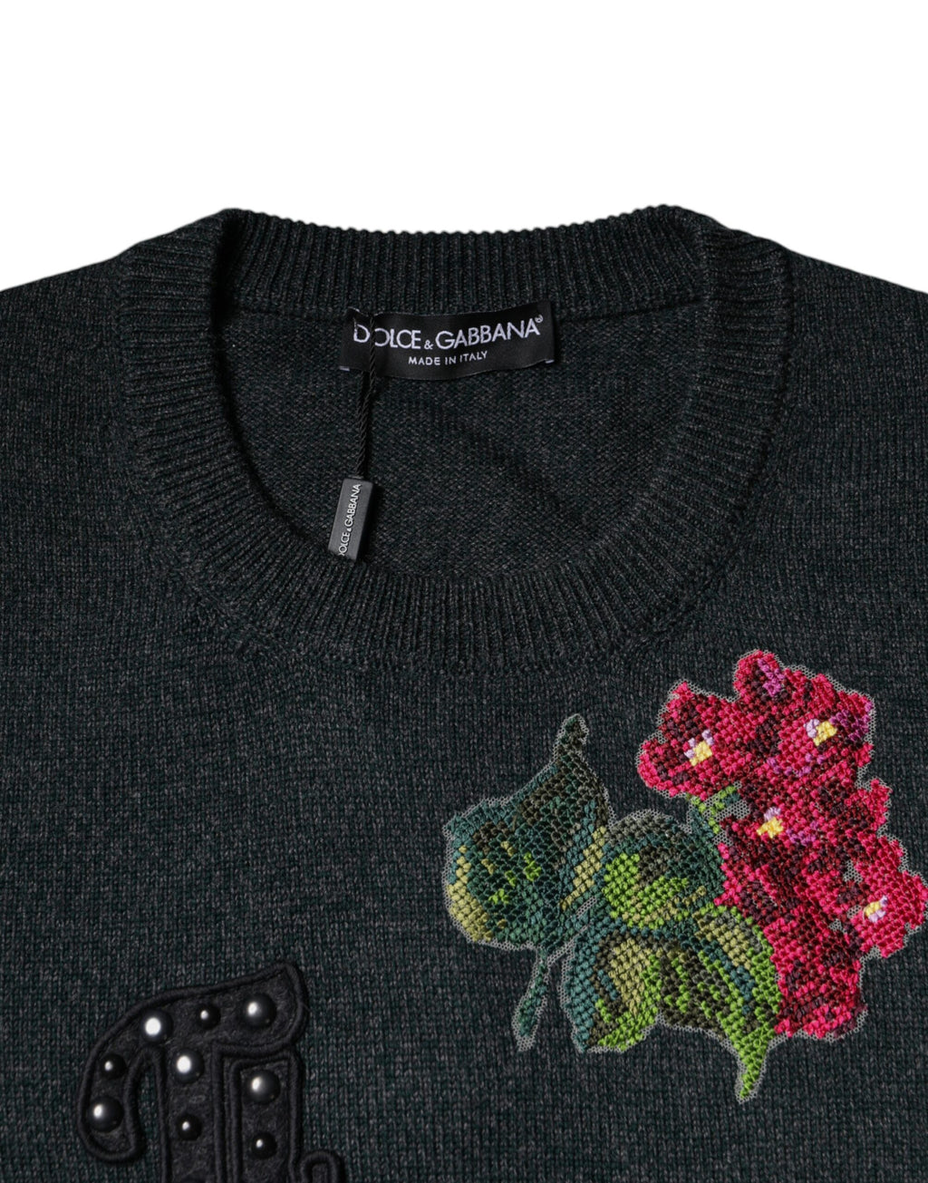 Pull ras du cou gris à ornements Dolce &amp; Gabbana