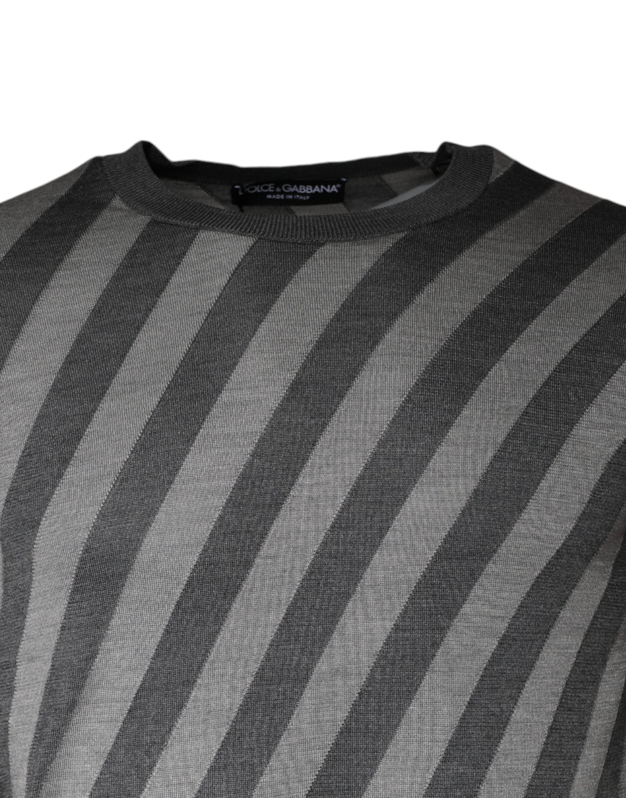 Pull col rond à manches longues et rayures grises Dolce &amp; Gabbana