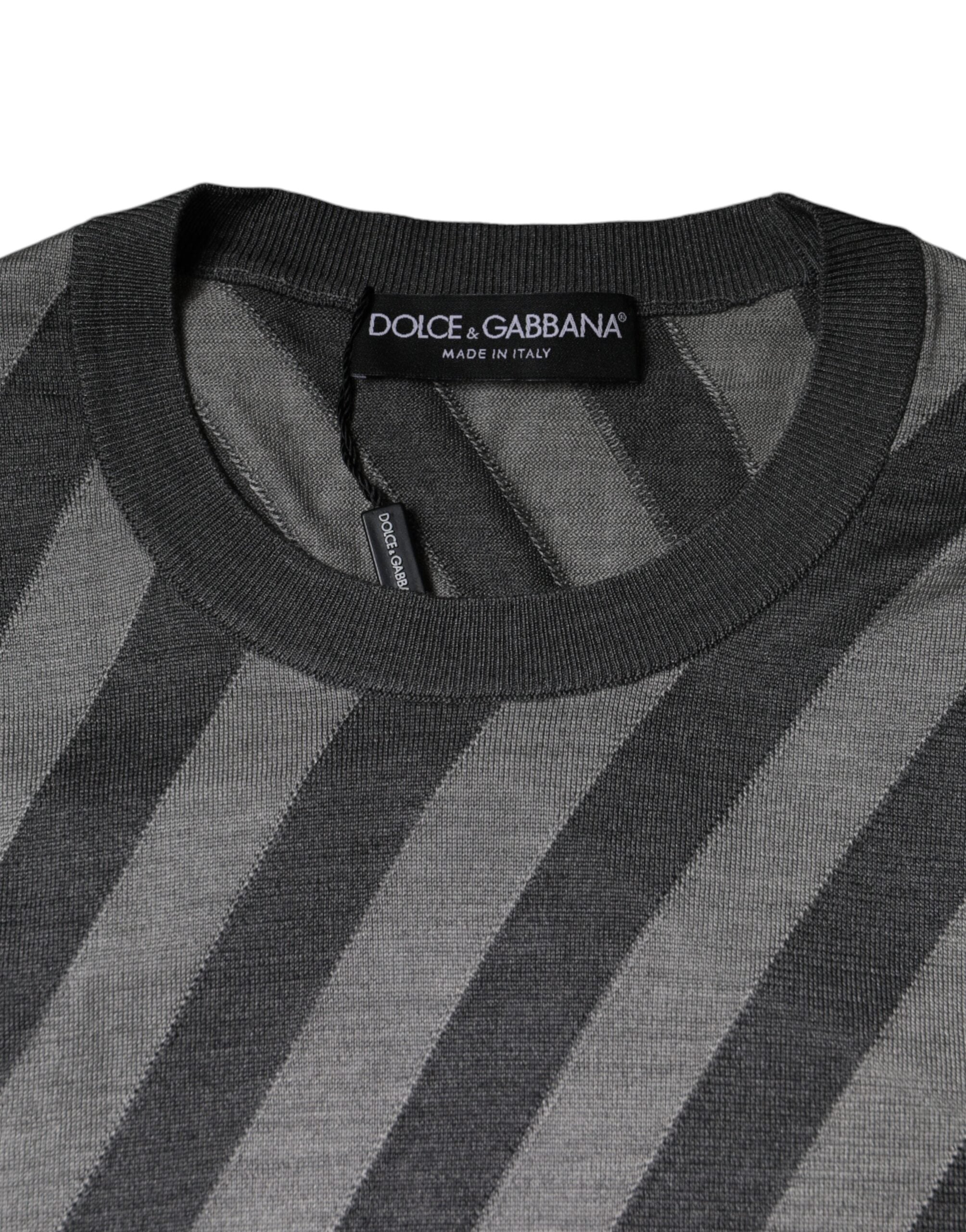 Pull col rond à manches longues et rayures grises Dolce &amp; Gabbana