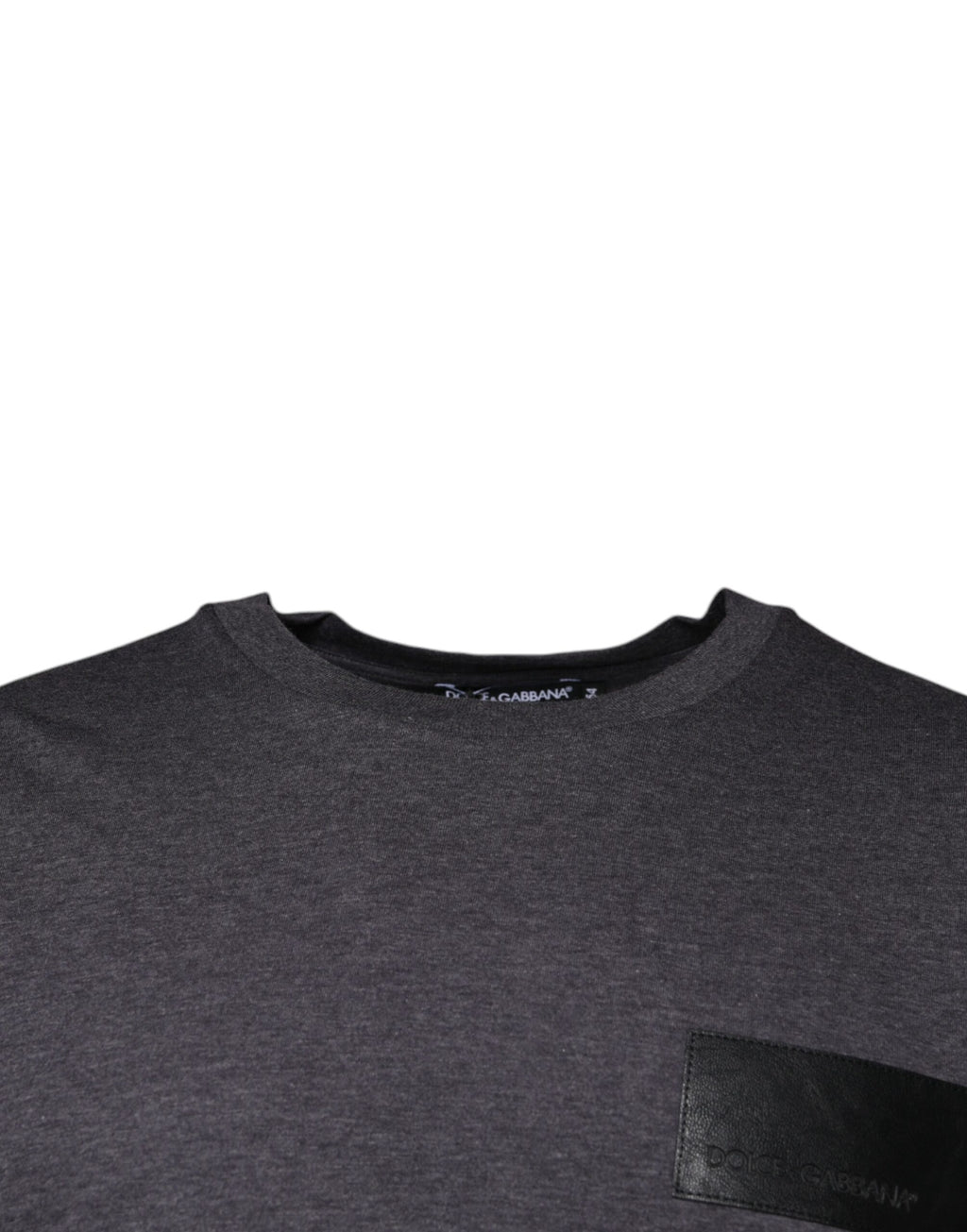 Dolce &amp; Gabbana – Graues Baumwoll-T-Shirt mit Rundhalsausschnitt und Logo-Patch