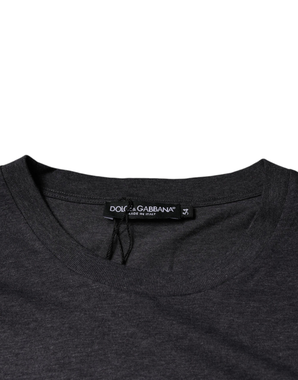Dolce &amp; Gabbana – Graues Baumwoll-T-Shirt mit Rundhalsausschnitt und Logo-Patch