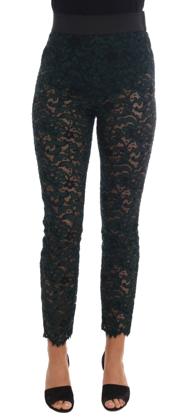 Dolce &amp; Gabbana – Schmal geschnittene Hose mit Blumenspitze und hoher Taille