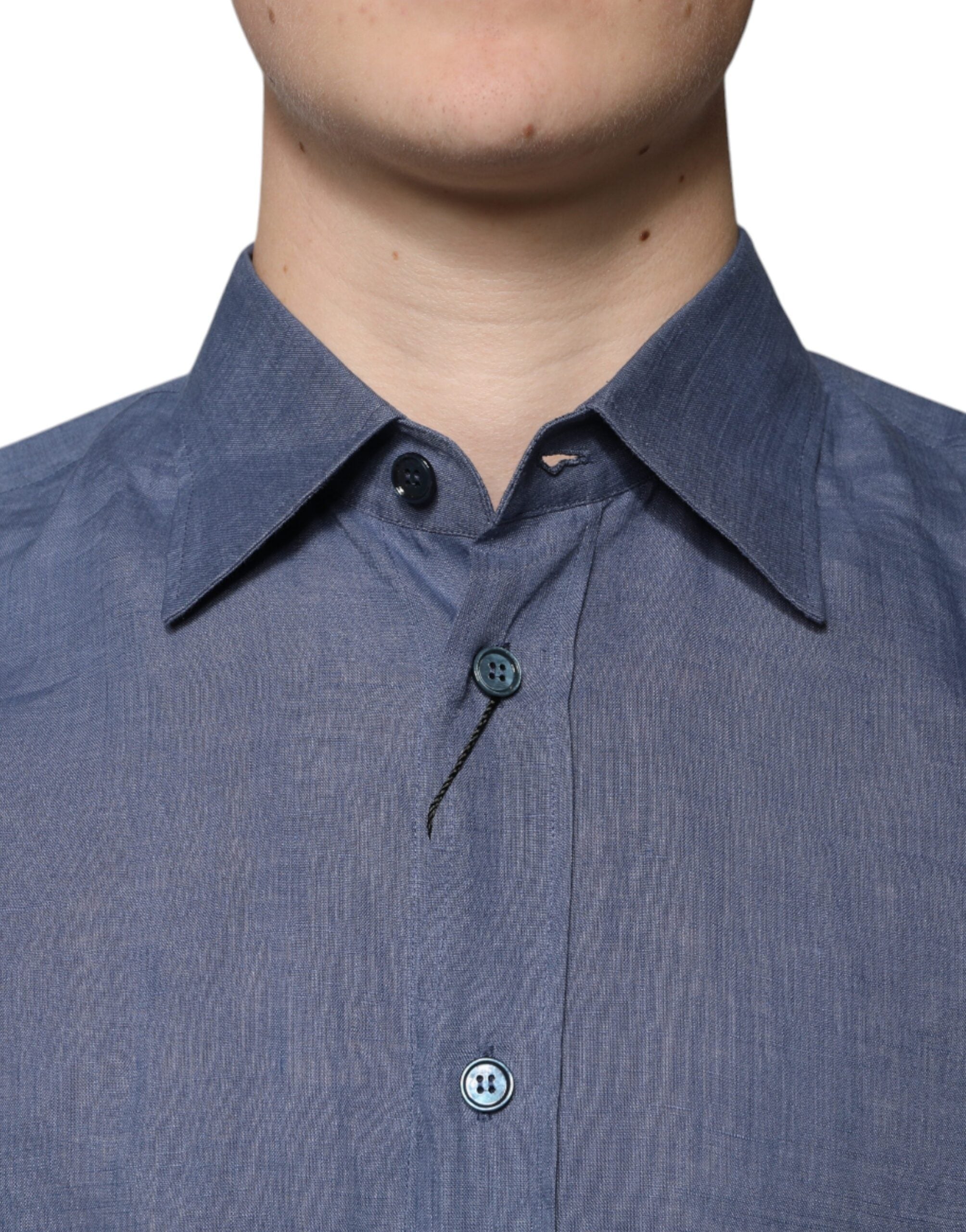 Chemise décontractée boutonnée à manches longues et logo bleu Dolce &amp; Gabbana