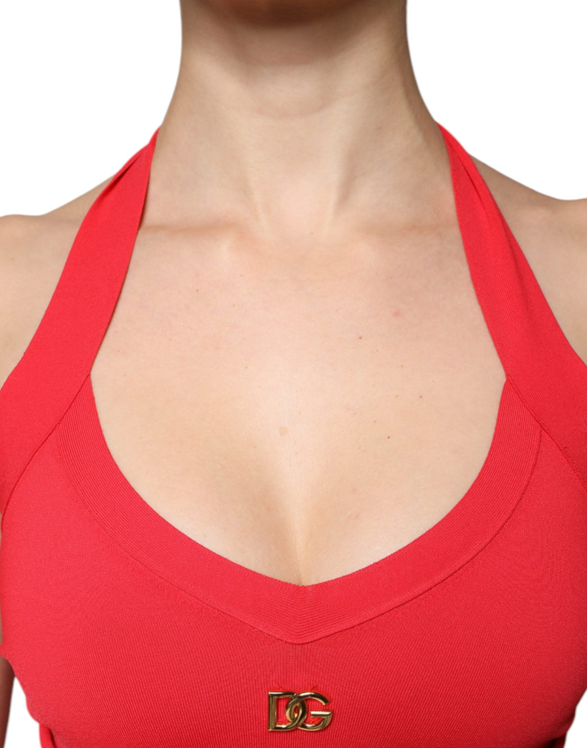 Débardeur court dos nu sans manches en viscose rouge Dolce &amp; Gabbana