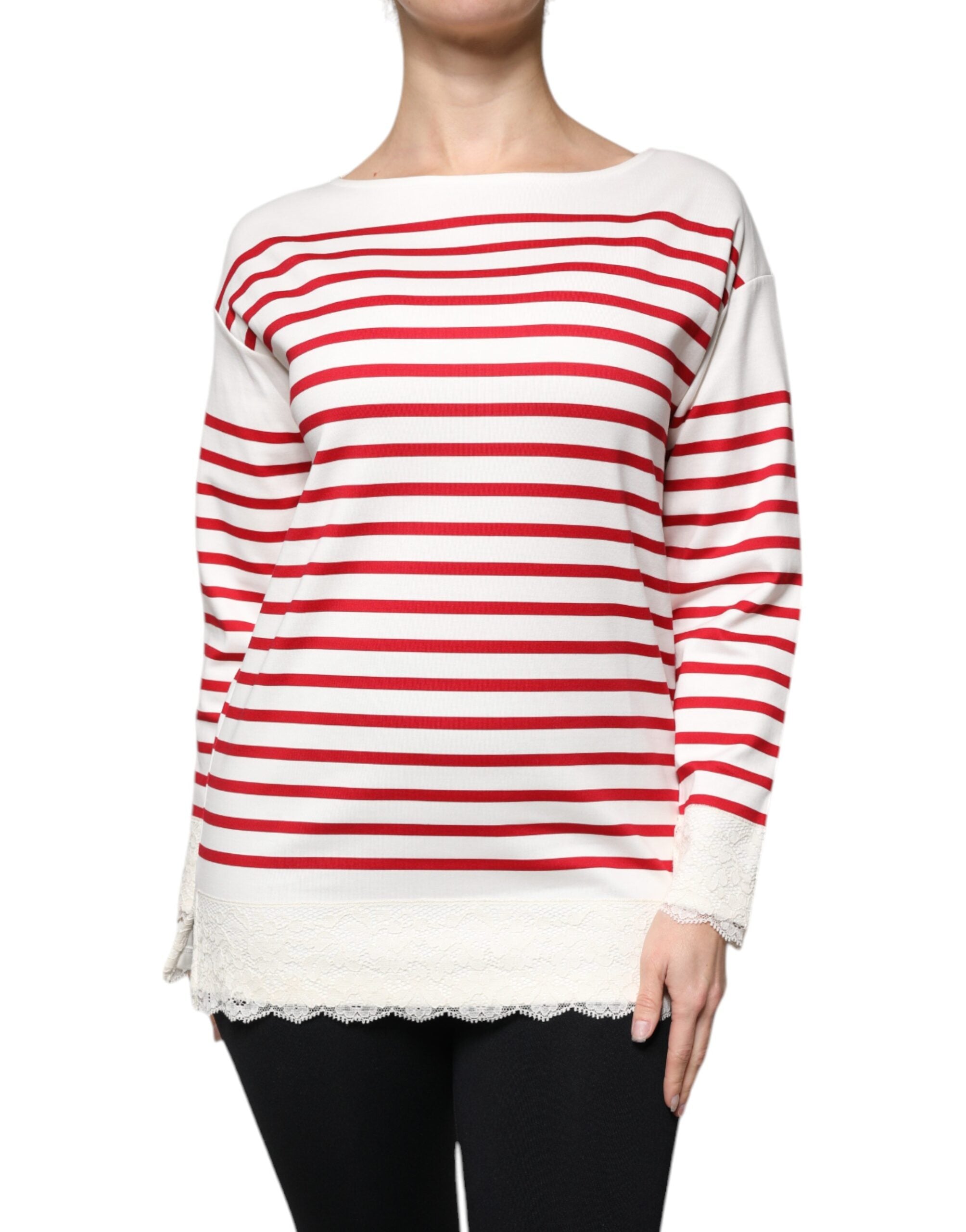 Haut à manches longues en coton à rayures blanches et rouges Dolce &amp; Gabbana