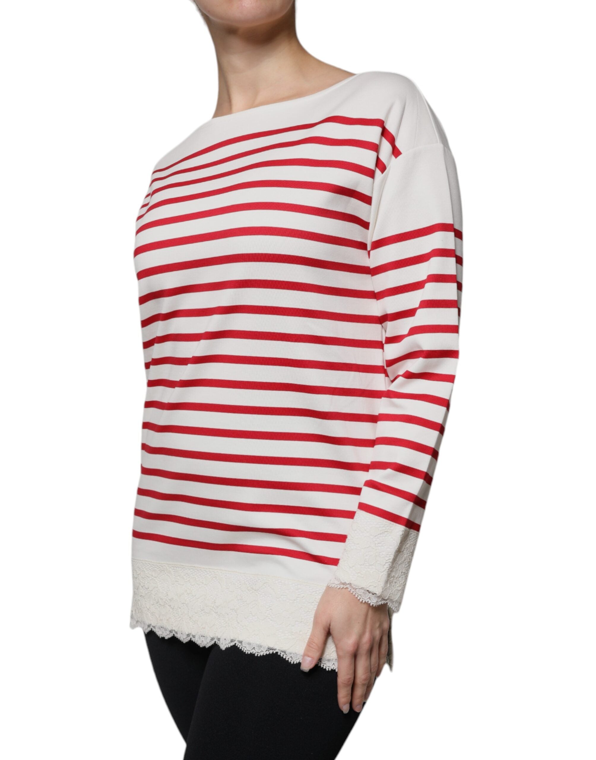 Haut à manches longues en coton à rayures blanches et rouges Dolce &amp; Gabbana