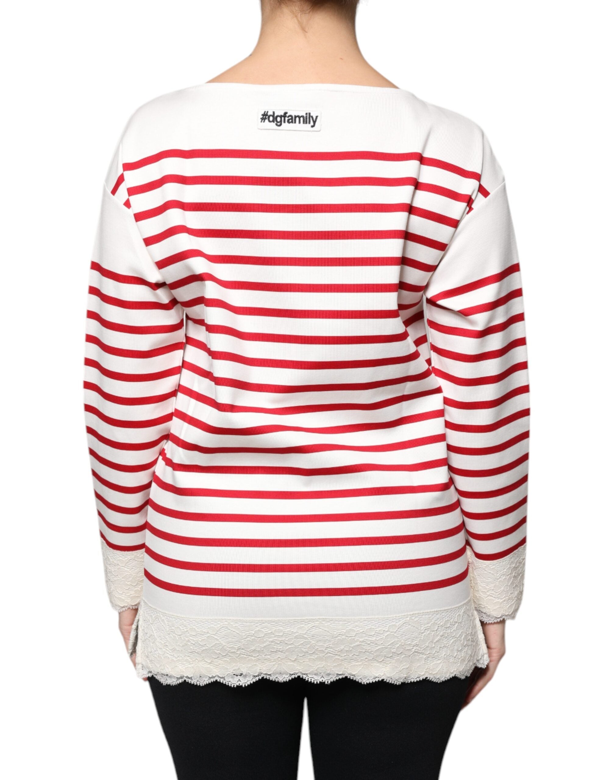 Haut à manches longues en coton à rayures blanches et rouges Dolce &amp; Gabbana