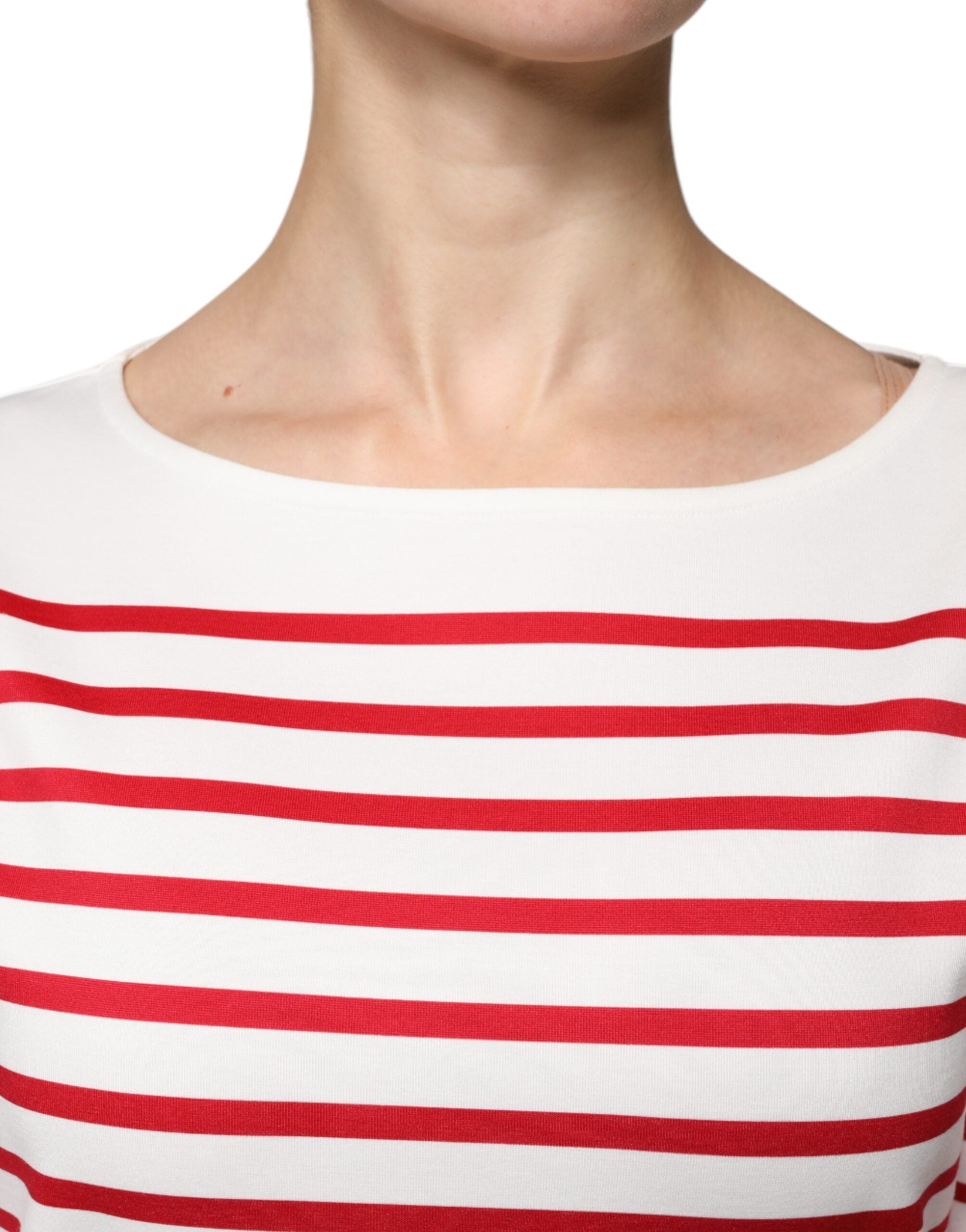Haut à manches longues en coton à rayures blanches et rouges Dolce &amp; Gabbana