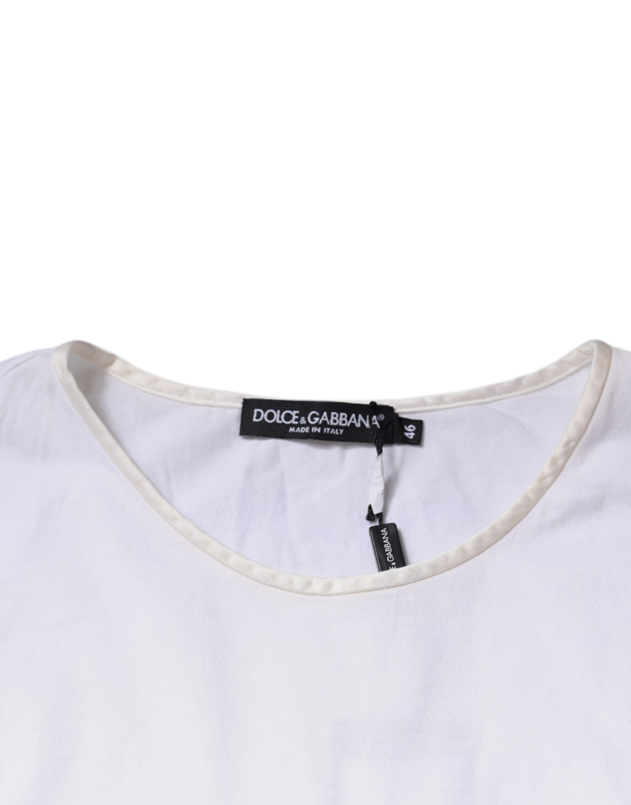 Chemisier cache-cœur à col rond en coton et soie blanc Dolce &amp; Gabbana