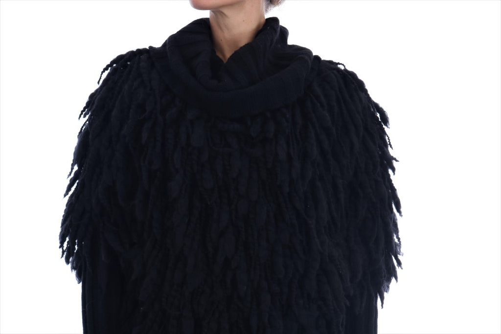 Dolce &amp; Gabbana Eleganter schwarzer Woll-Kaschmir-Pullover mit Fransen