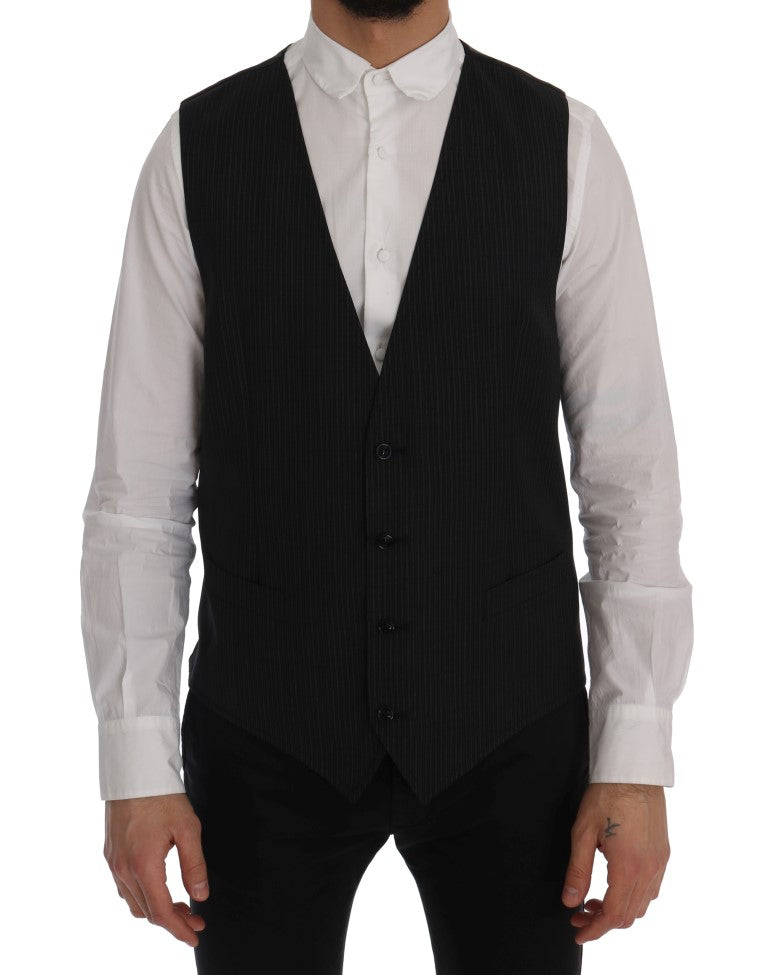 Dolce &amp; Gabbana Élégant gilet en laine mélangée à rayures grises