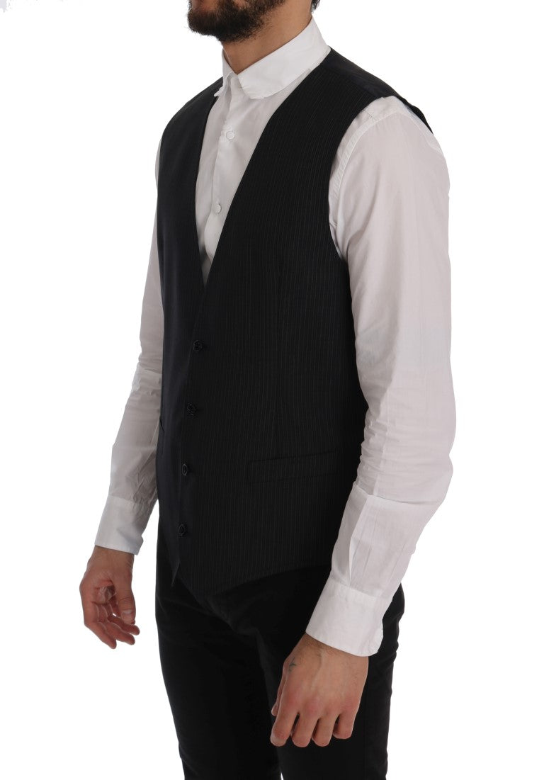 Dolce &amp; Gabbana Élégant gilet en laine mélangée à rayures grises