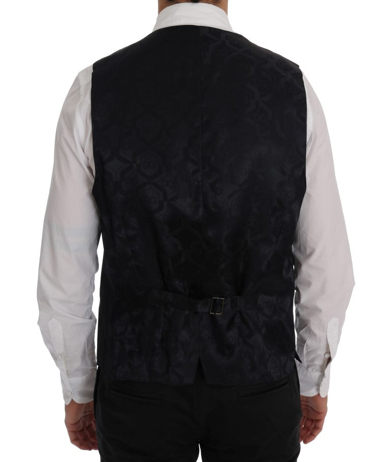 Dolce &amp; Gabbana Élégant gilet en laine mélangée à rayures grises