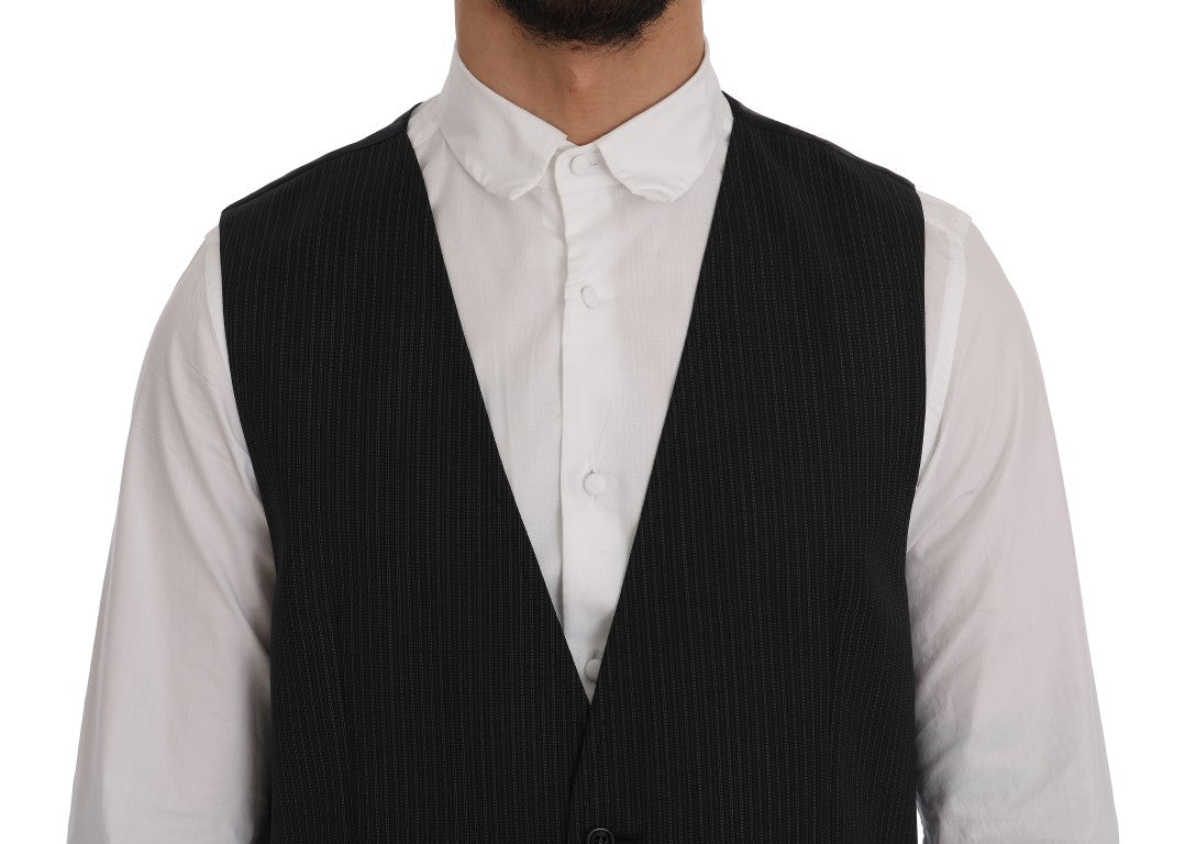 Dolce &amp; Gabbana Élégant gilet en laine mélangée à rayures grises