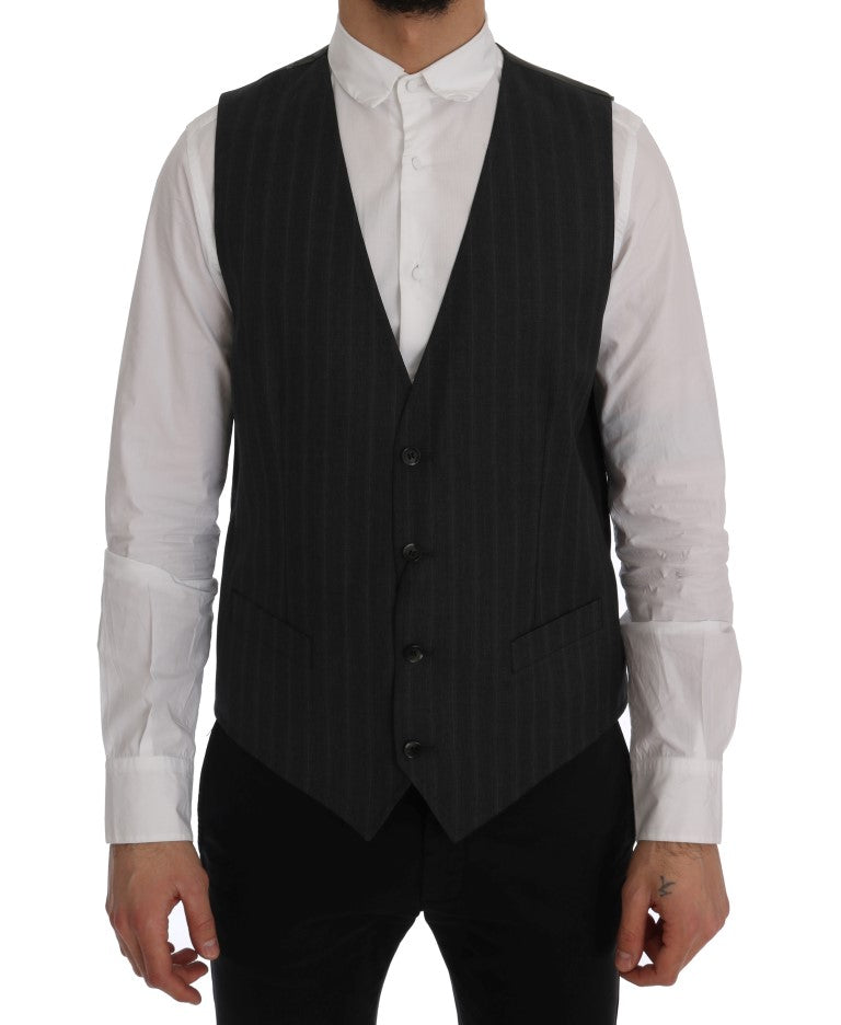 Dolce &amp; Gabbana Élégant gilet à simple boutonnage à rayures grises