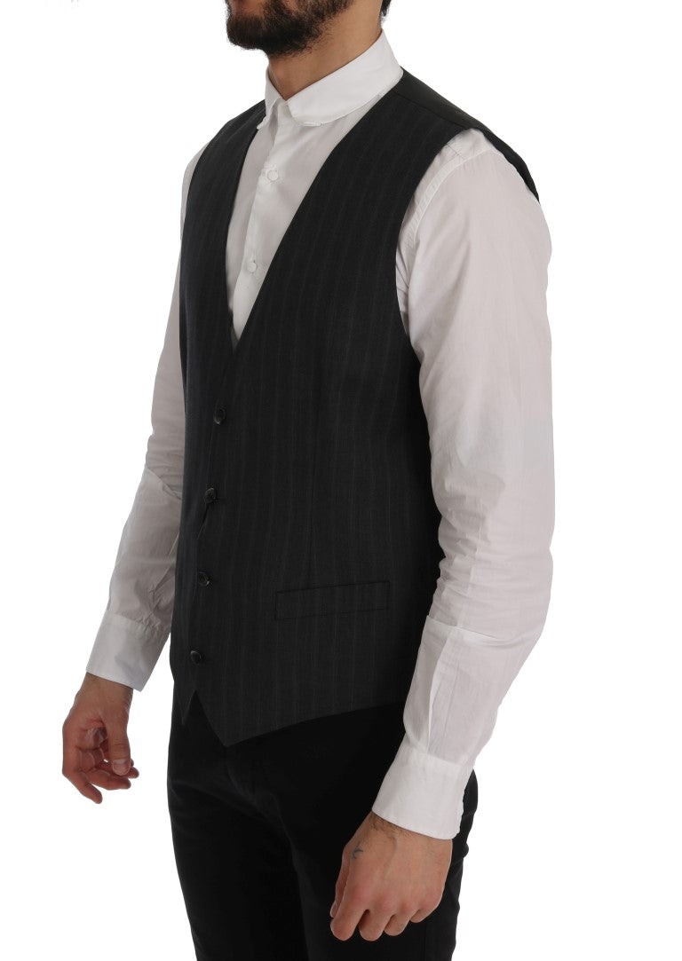 Dolce &amp; Gabbana Élégant gilet à simple boutonnage à rayures grises